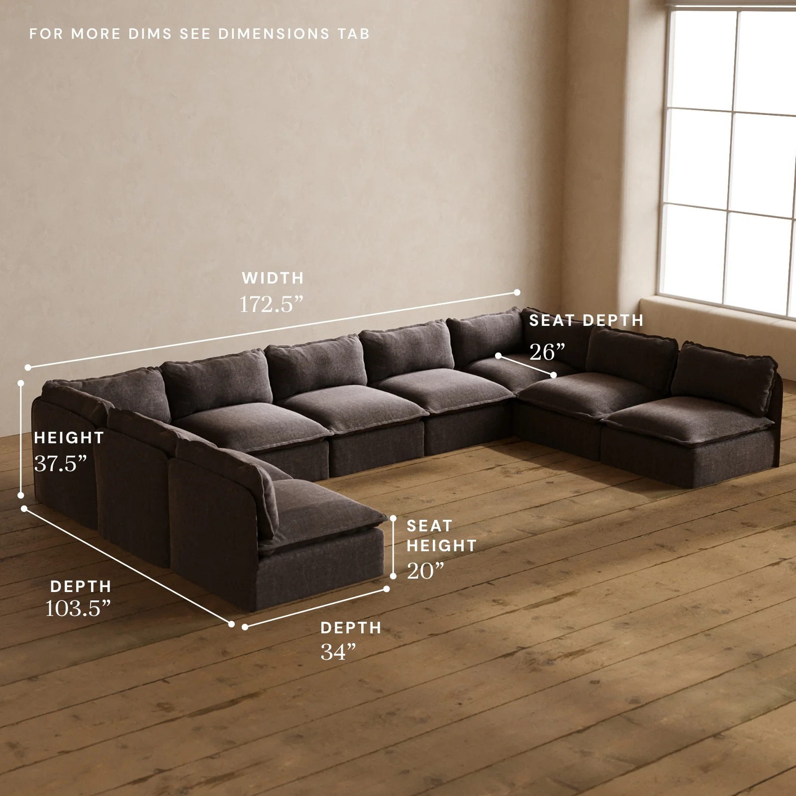 Modular Washable 9-Seater Open-Ends U-Sectional in Caviar | Memorix+ Seat | Contour Pillow - Image 5