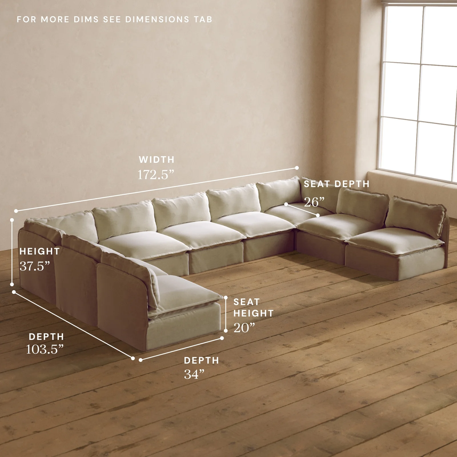 Modular Washable 9-Seater Open-Ends U-Sectional in Coco | Deluxe+ Seat | Cloud Pillow - Image 5