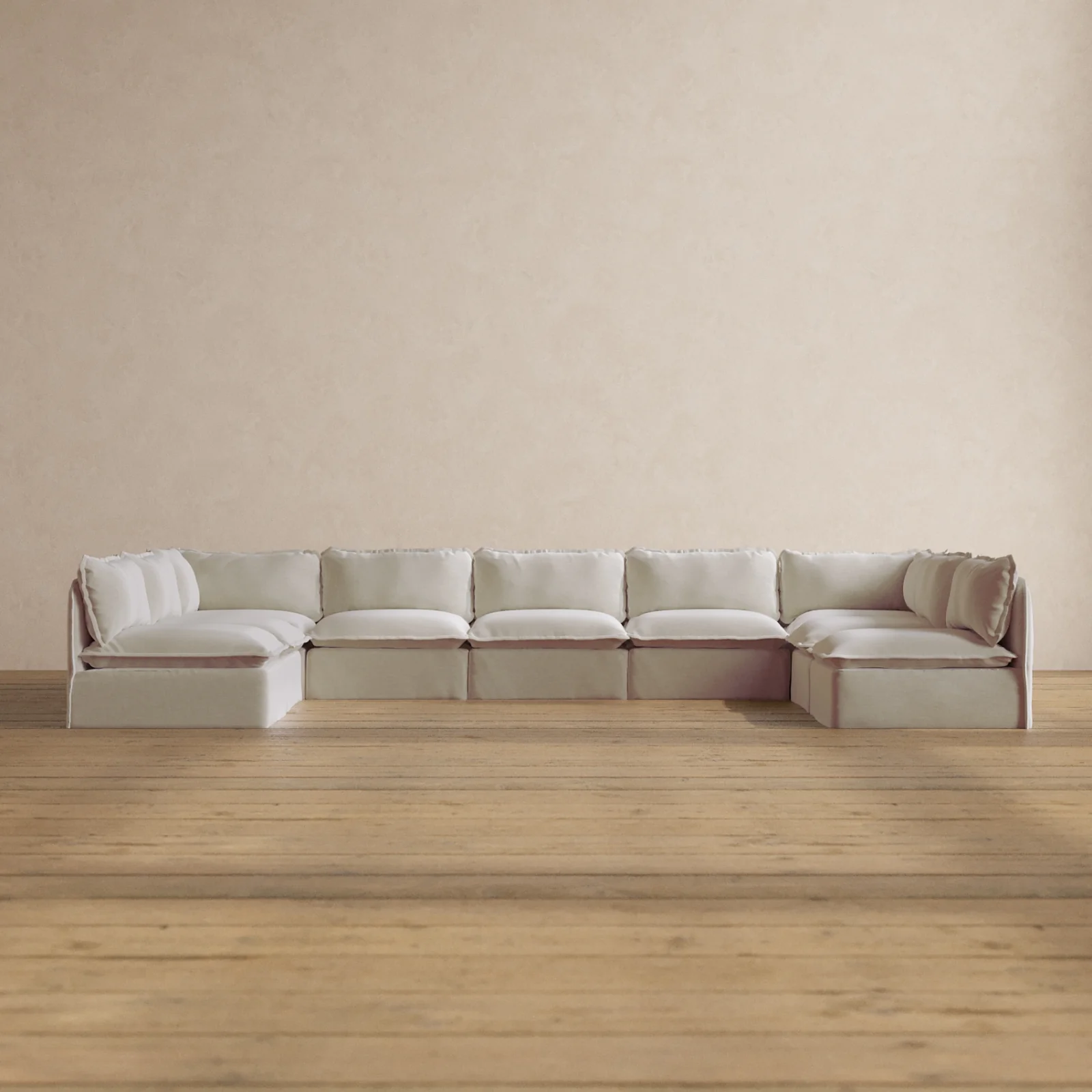 Modular Washable 9-Seater Open-Ends U-Sectional in Coco | Memorix+ Seat | Contour Pillow