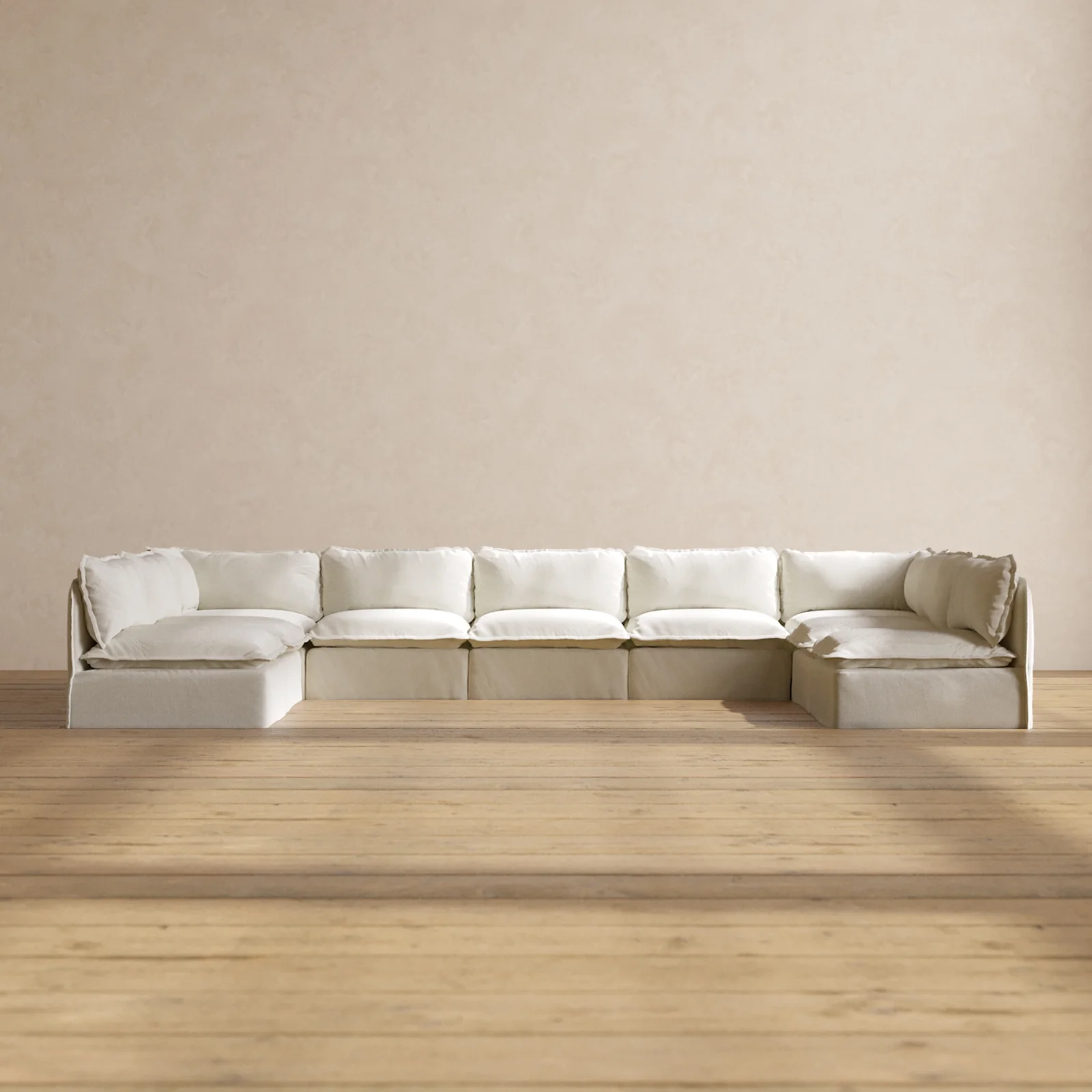 Modular Washable 9-Seater Open-Ends U-Sectional in Eggshell | Memorix+ Seat | Contour Pillow