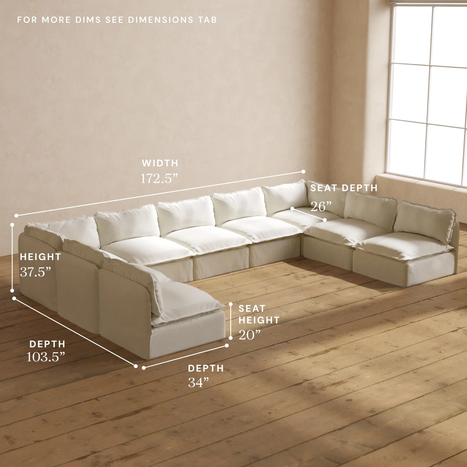 Modular Washable 9-Seater Open-Ends U-Sectional in Eggshell | Memorix+ Seat | Contour Pillow - Image 5