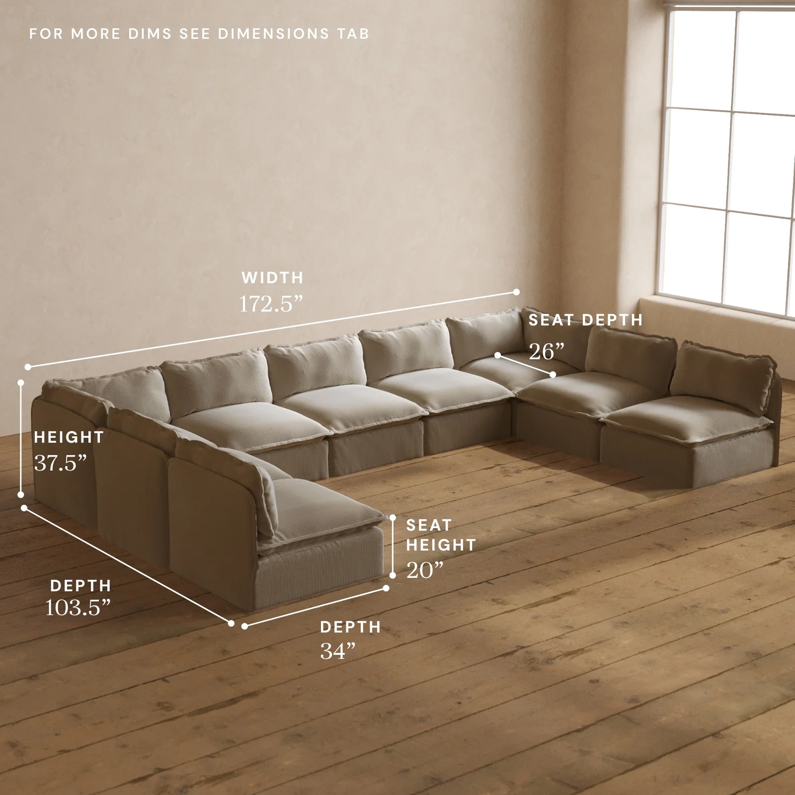 Modular Washable 9-Seater Open-Ends U-Sectional in Milk | Deluxe+ Seat | Cloud Pillow - Image 5