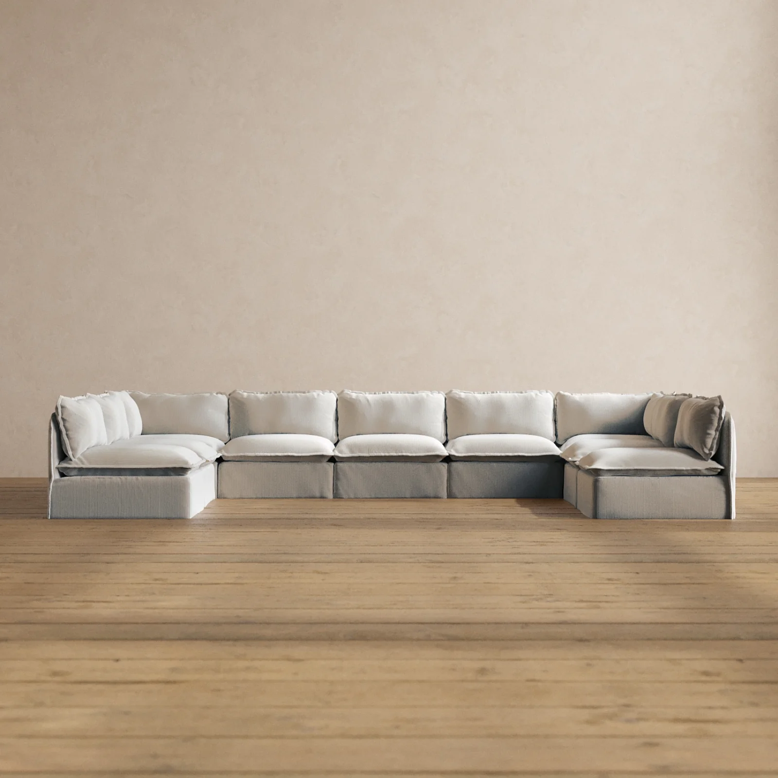 Modular Washable 9-Seater Open-Ends U-Sectional in Milk | Memorix+ Seat | Contour Pillow