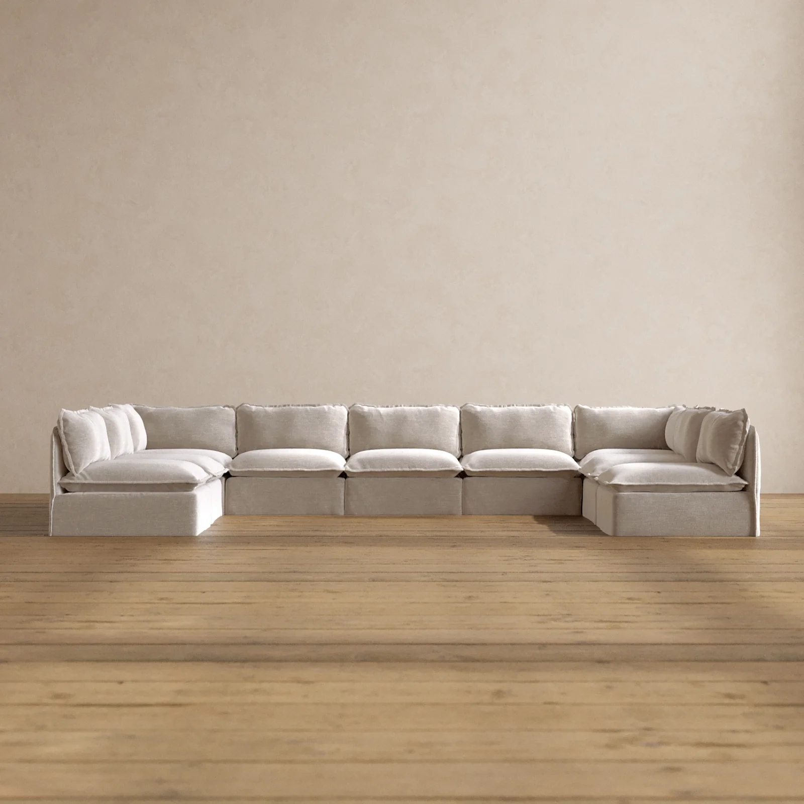 Modular Washable 9-Seater Open-Ends U-Sectional in Mist | Deluxe+ Seat | Cloud Pillow