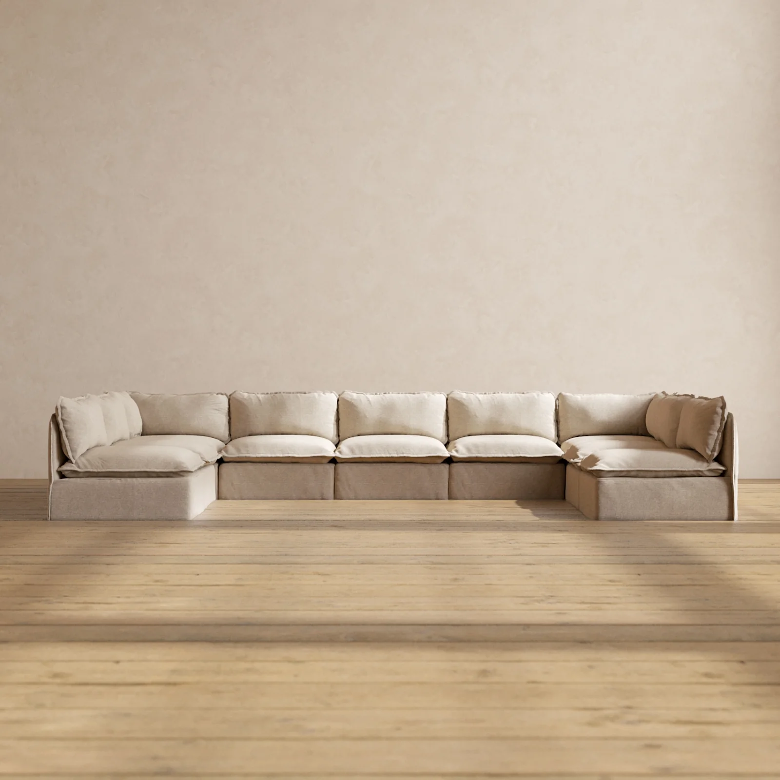 Modular Washable 9-Seater Open-Ends U-Sectional in Oat | Deluxe+ Seat | Cloud Pillow