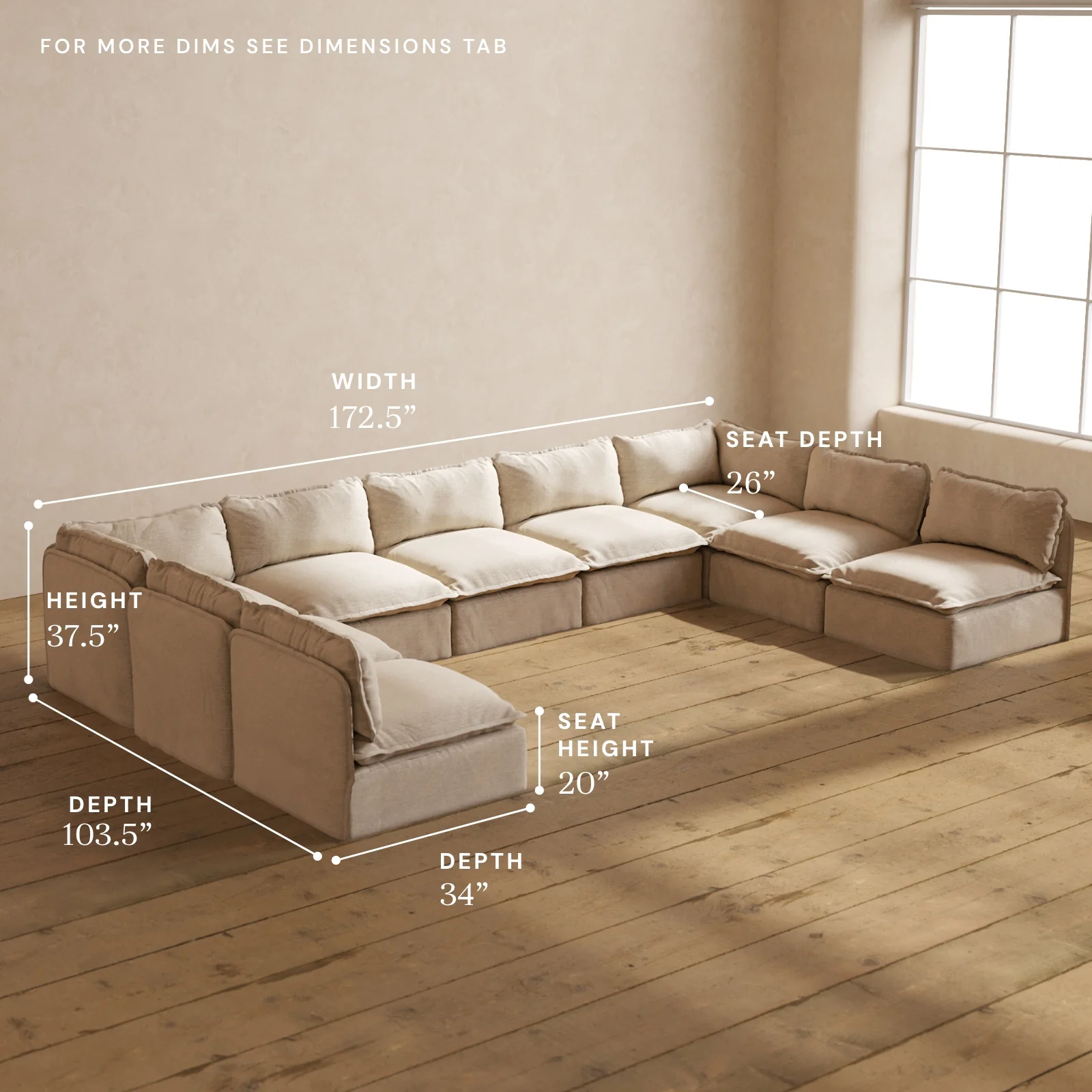 Modular Washable 9-Seater Open-Ends U-Sectional in Oat | Deluxe+ Seat | Cloud Pillow - Image 5