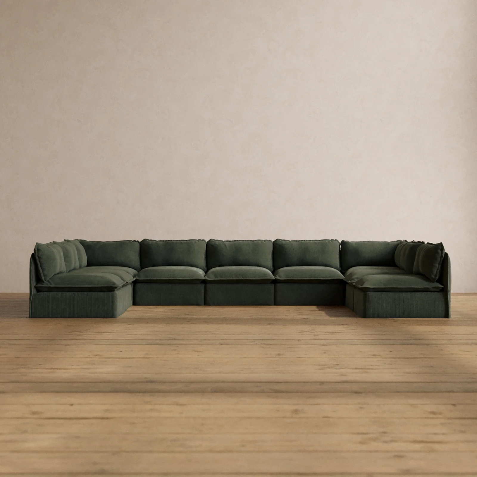 Modular Washable 9-Seater Open-Ends U-Sectional in Olivine | Memorix+ Seat | Contour Pillow
