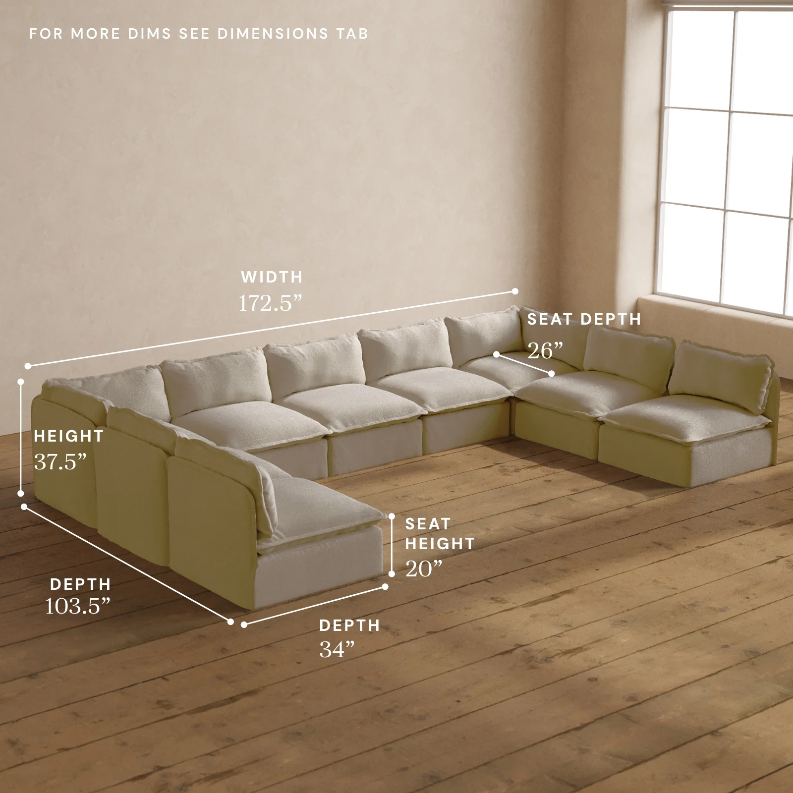 Modular Washable 9-Seater Open-Ends U-Sectional in Powder | Memorix+ Seat | Contour Pillow - Image 5
