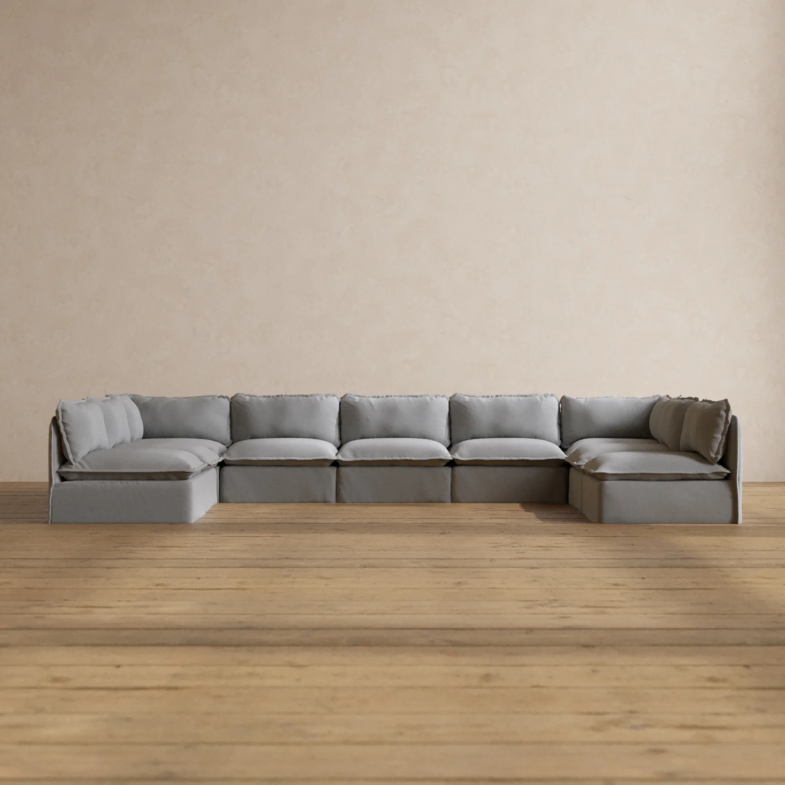 Modular Washable 9-Seater Open-Ends U-Sectional in Pumice | Memorix+ Seat | Contour Pillow
