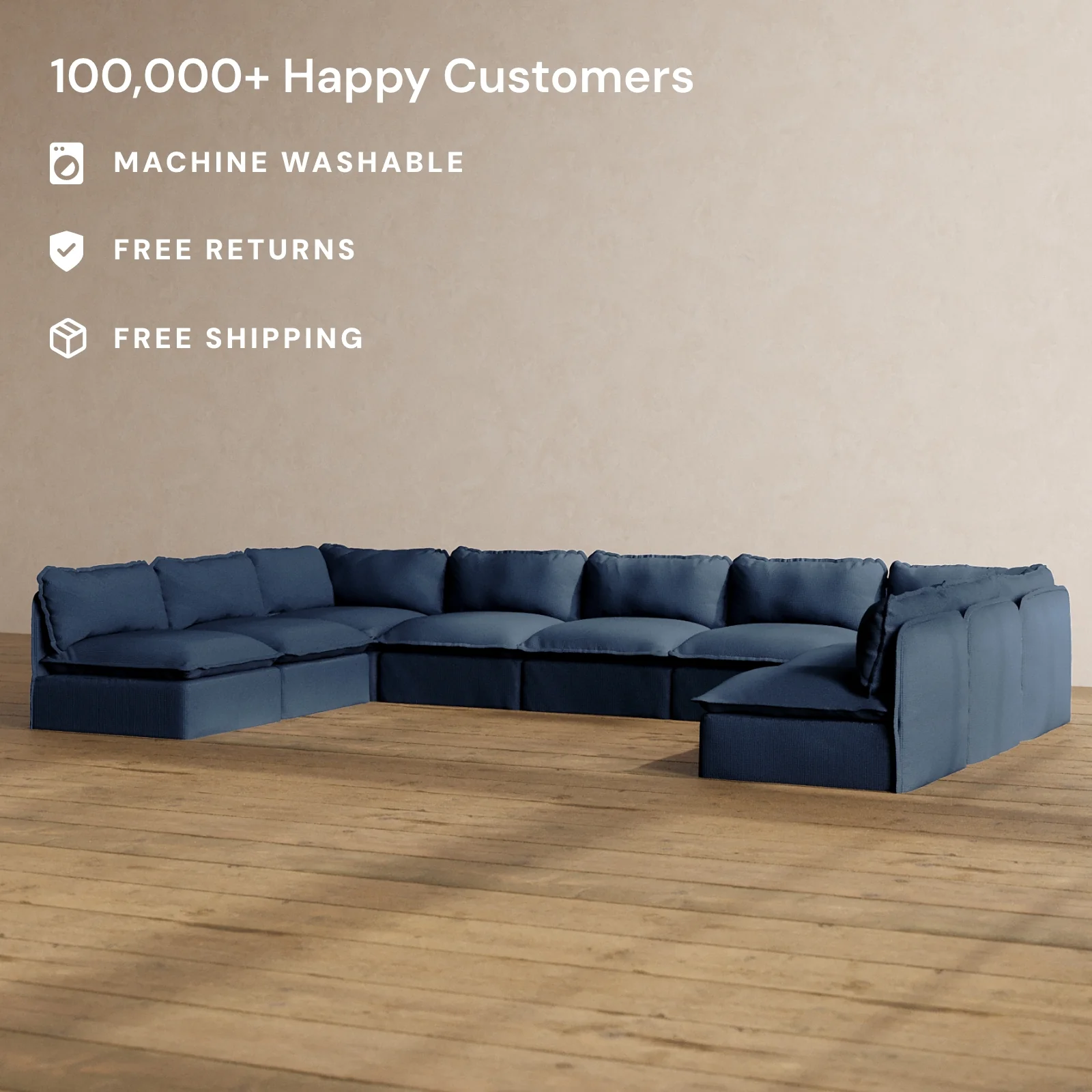 Modular Washable 9-Seater Open-Ends U-Sectional in Sumi | Memorix+ Seat | Contour Pillow - Image 2
