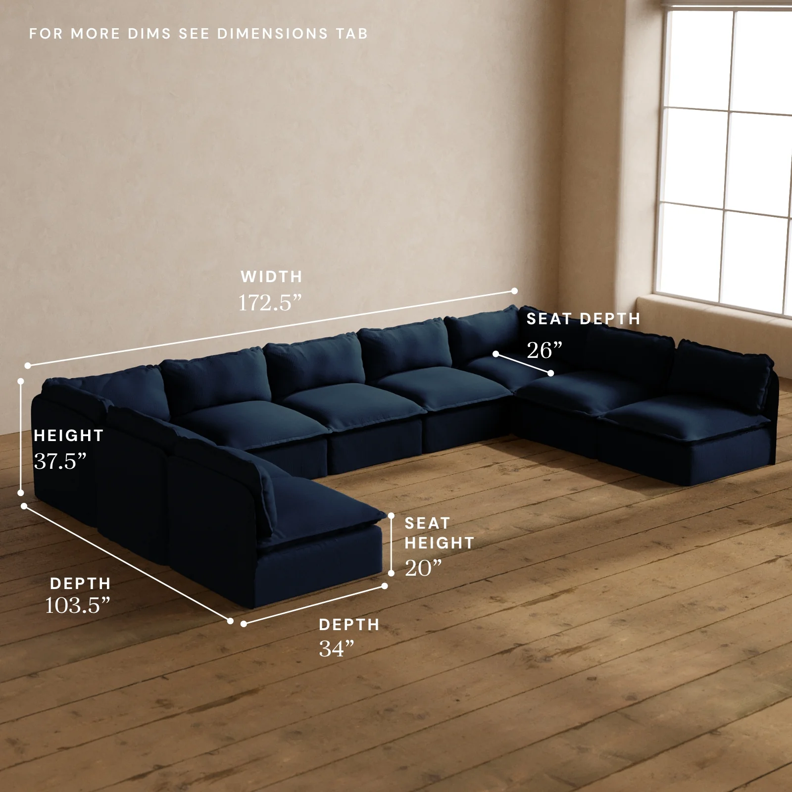 Modular Washable 9-Seater Open-Ends U-Sectional in Sumi | Memorix+ Seat | Contour Pillow - Image 5