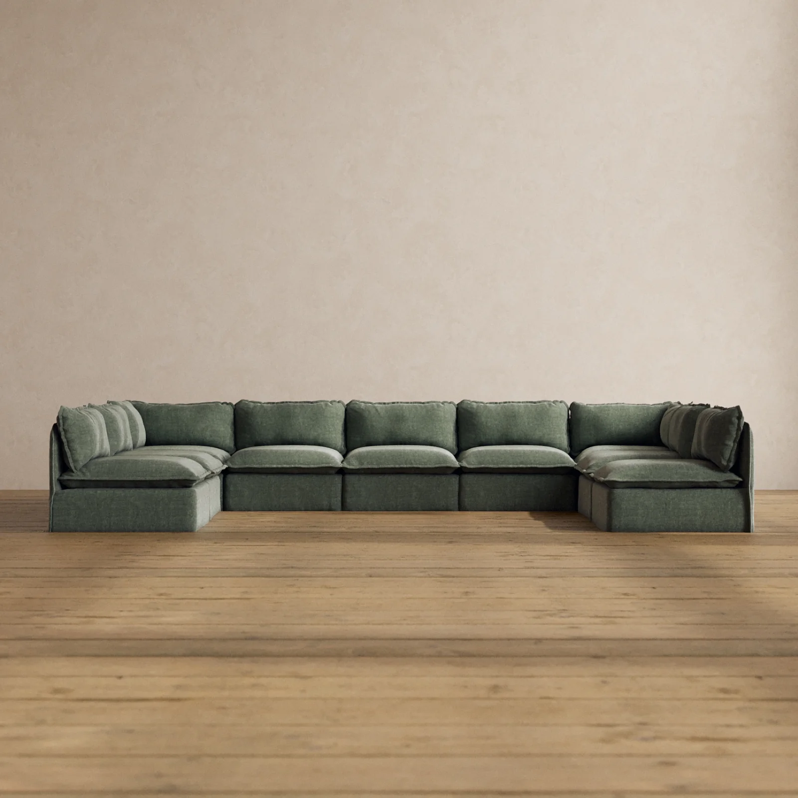 Modular Washable 9-Seater Open-Ends U-Sectional in Willow | Deluxe+ Seat | Cloud Pillow