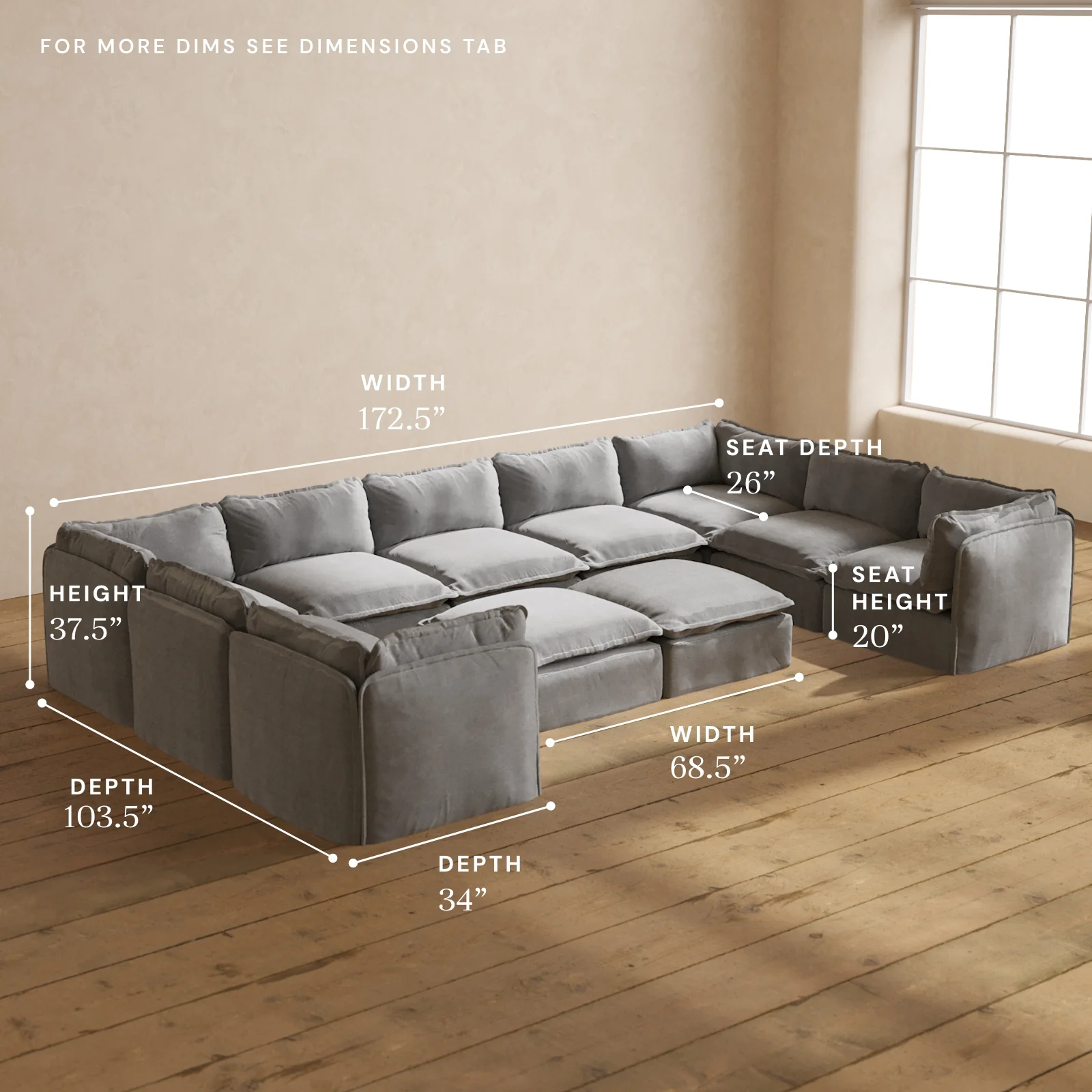 Modular Washable 9-Seater U-Sectional + Bench Ottoman in Ash | Deluxe+ Seat | Cloud Pillow - Image 5