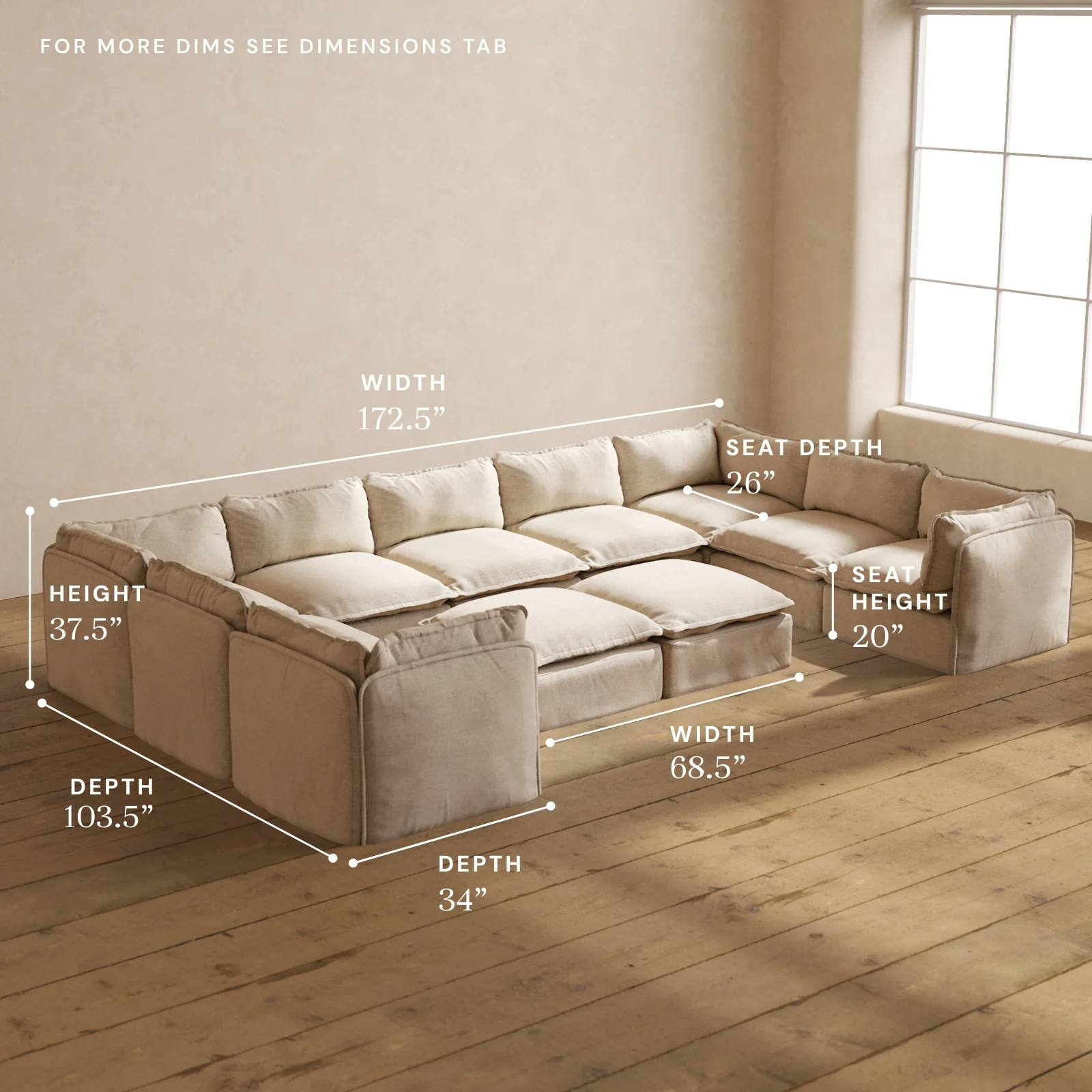 Modular Washable 9-Seater U-Sectional + Bench Ottoman in Oat | Memorix+ Seat | Contour Pillow - Image 5