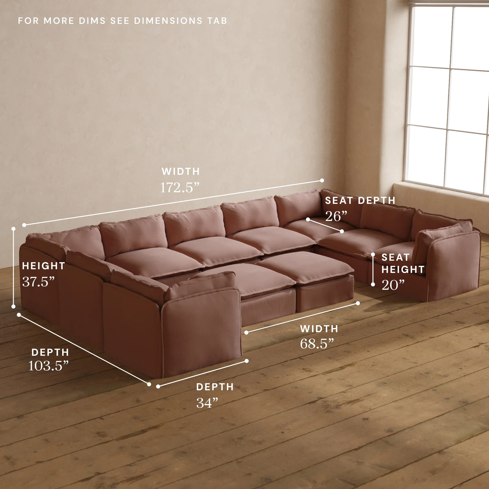 Modular Washable 9-Seater U-Sectional + Bench Ottoman in Sakura | Deluxe+ Seat | Cloud Pillow - Image 5