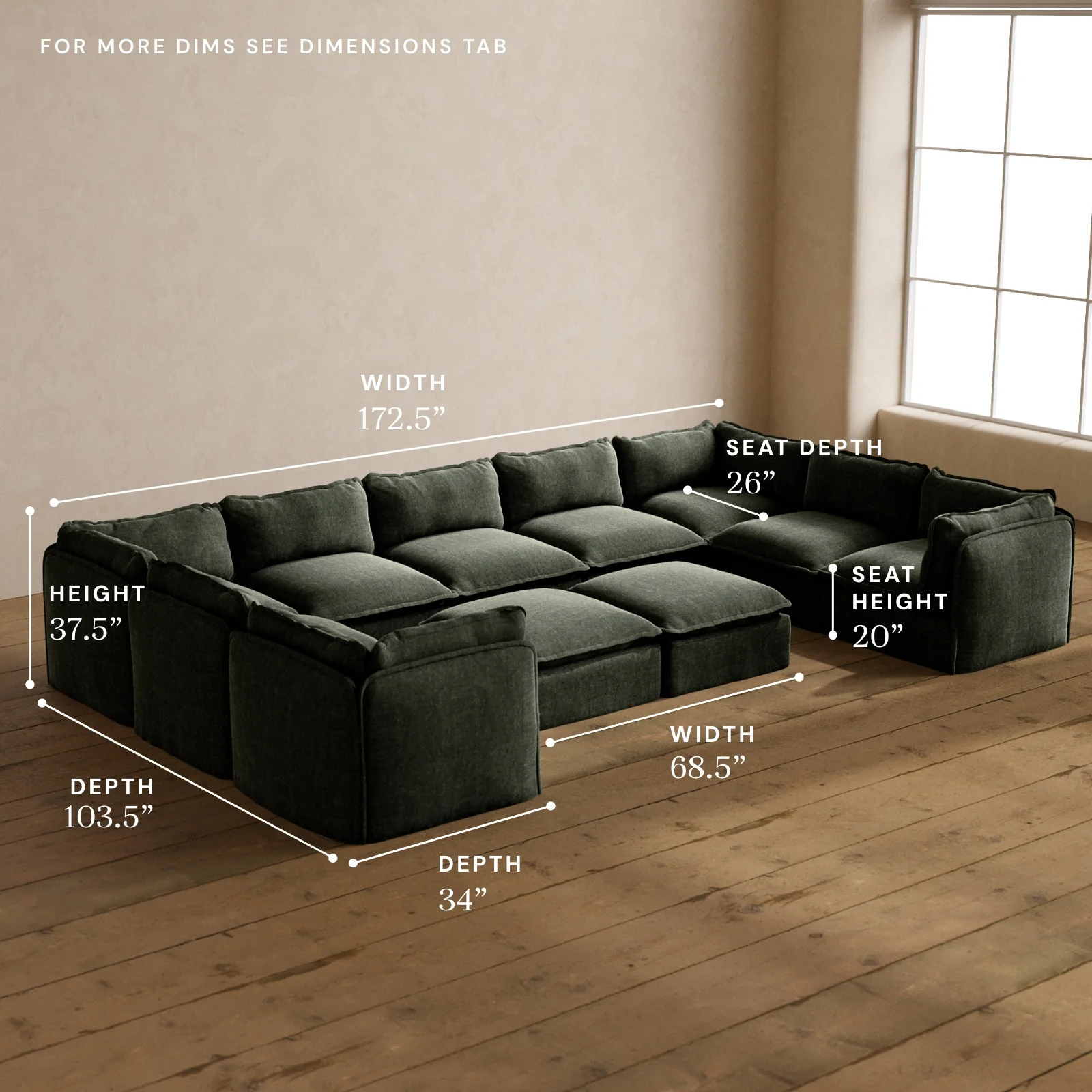 Modular Washable 9-Seater U-Sectional + Bench Ottoman in Willow | Memorix+ Seat | Contour Pillow - Image 5
