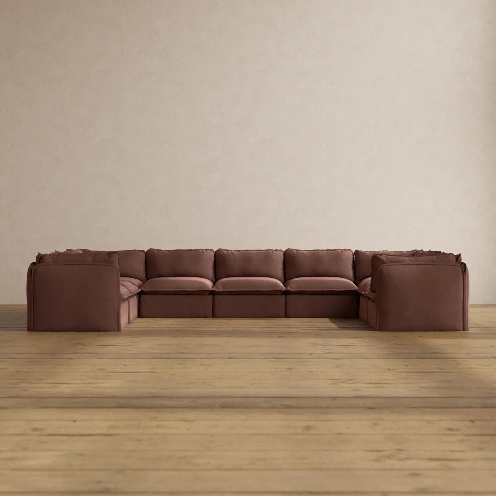 Modular Washable 9-Seater U-Sectional in Chestnut | Deluxe+ Seat | Cloud Pillow