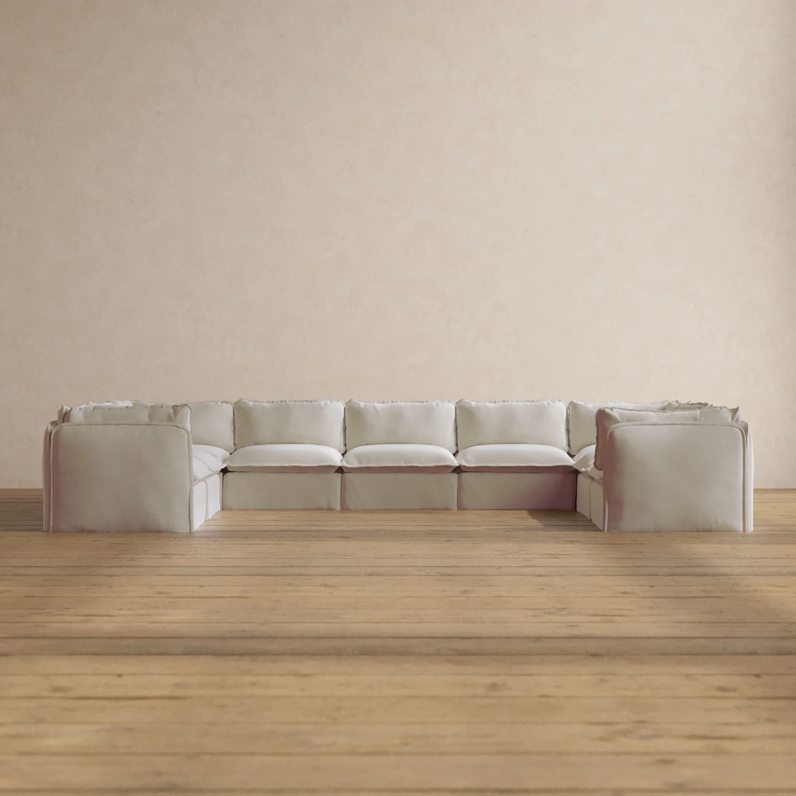 Modular Washable 9-Seater U-Sectional in Coco | Deluxe+ Seat | Cloud Pillow