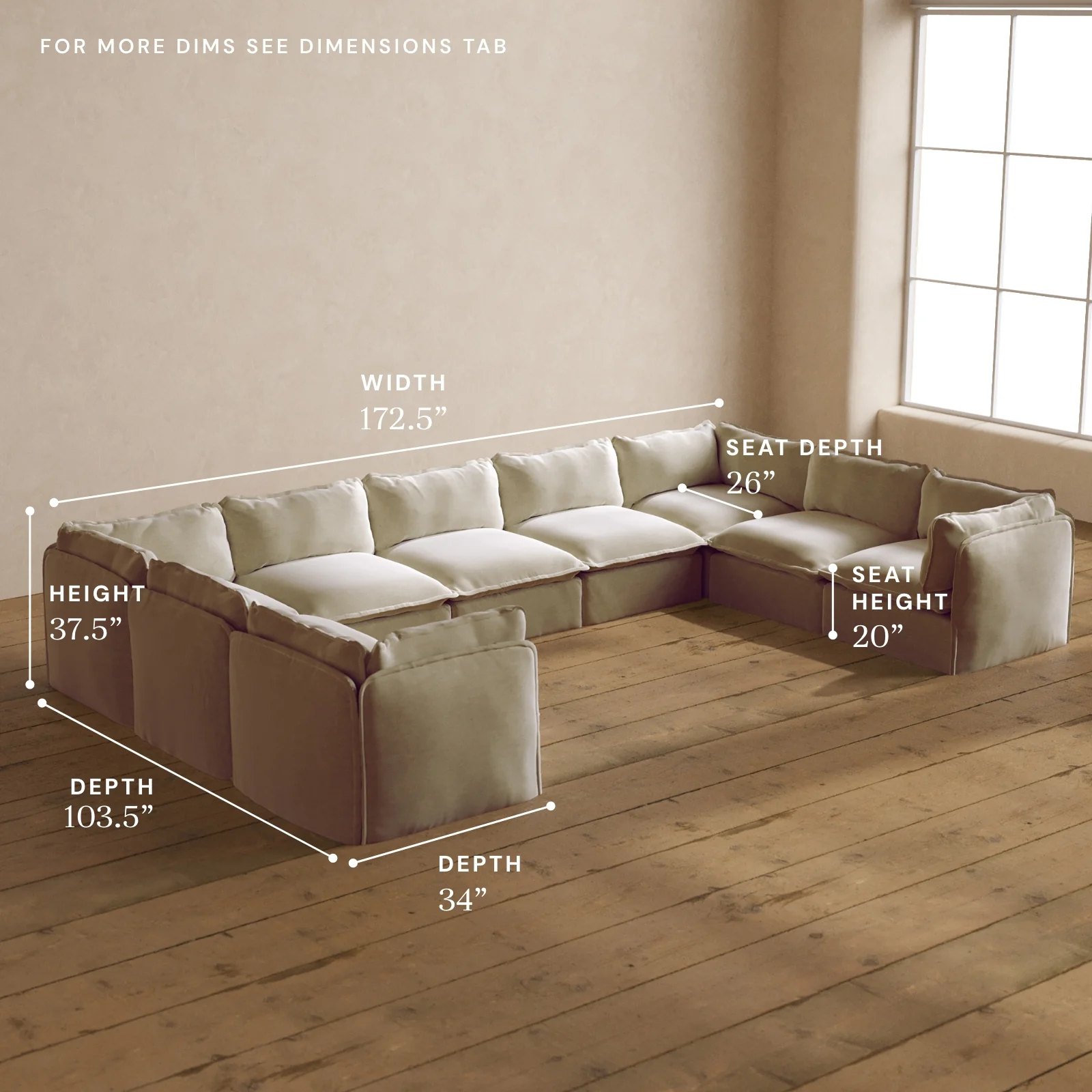 Modular Washable 9-Seater U-Sectional in Coco | Deluxe+ Seat | Cloud Pillow - Image 5