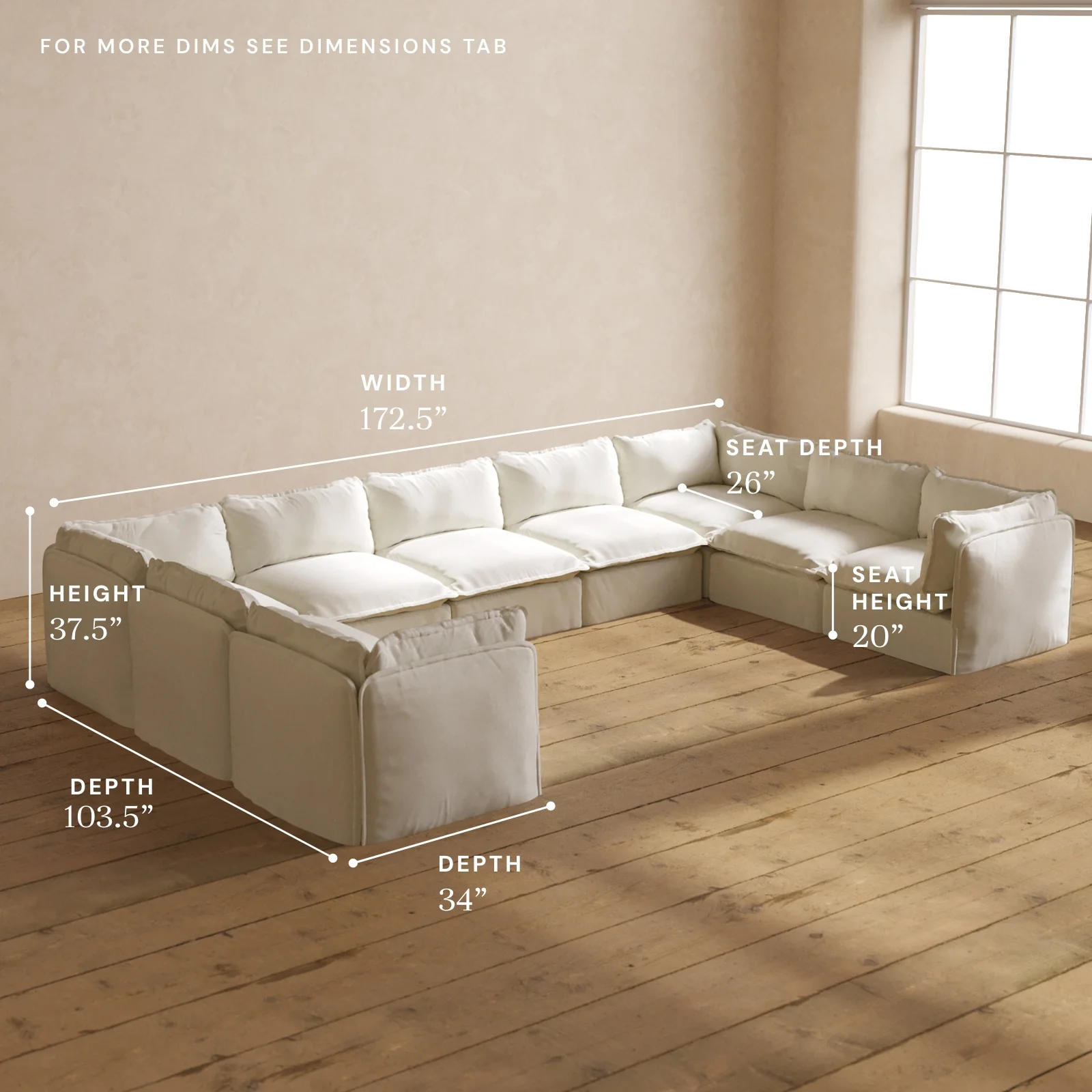 Modular Washable 9-Seater U-Sectional in Eggshell | Memorix+ Seat | Contour Pillow - Image 5