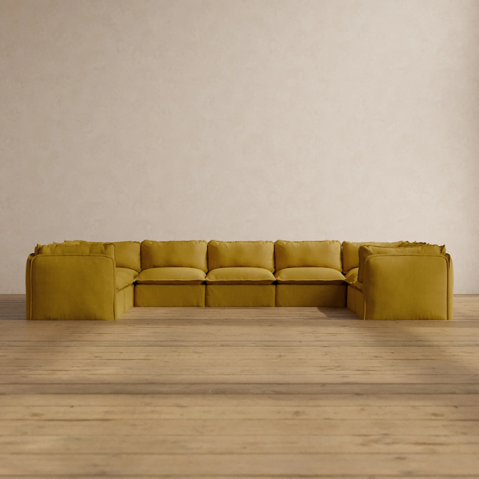 Modular Washable 9-Seater U-Sectional in Kiiro | Deluxe+ Seat | Cloud Pillow
