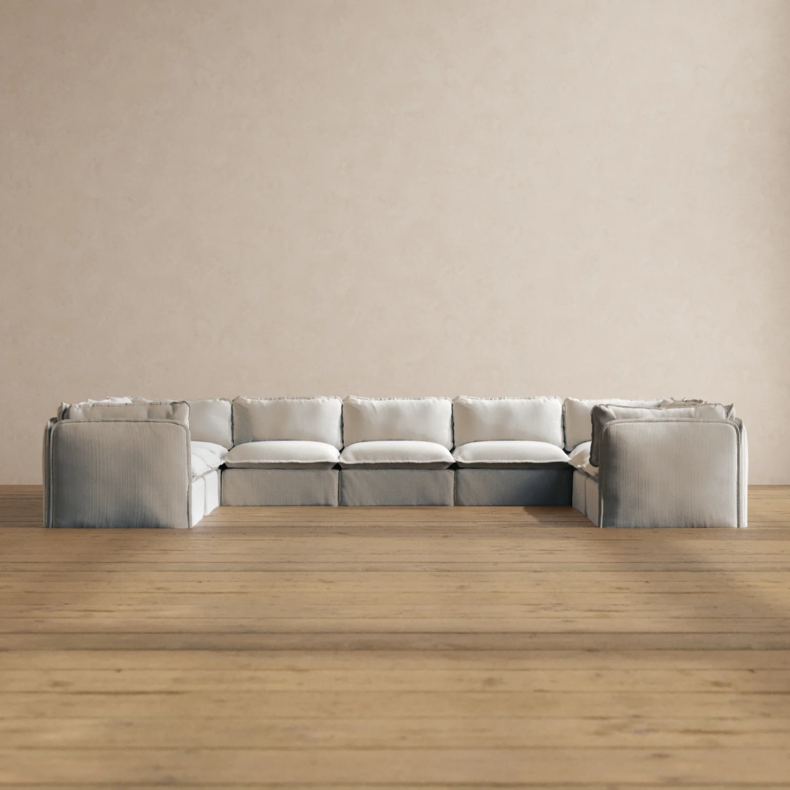 Modular Washable 9-Seater U-Sectional in Milk | Deluxe+ Seat | Cloud Pillow