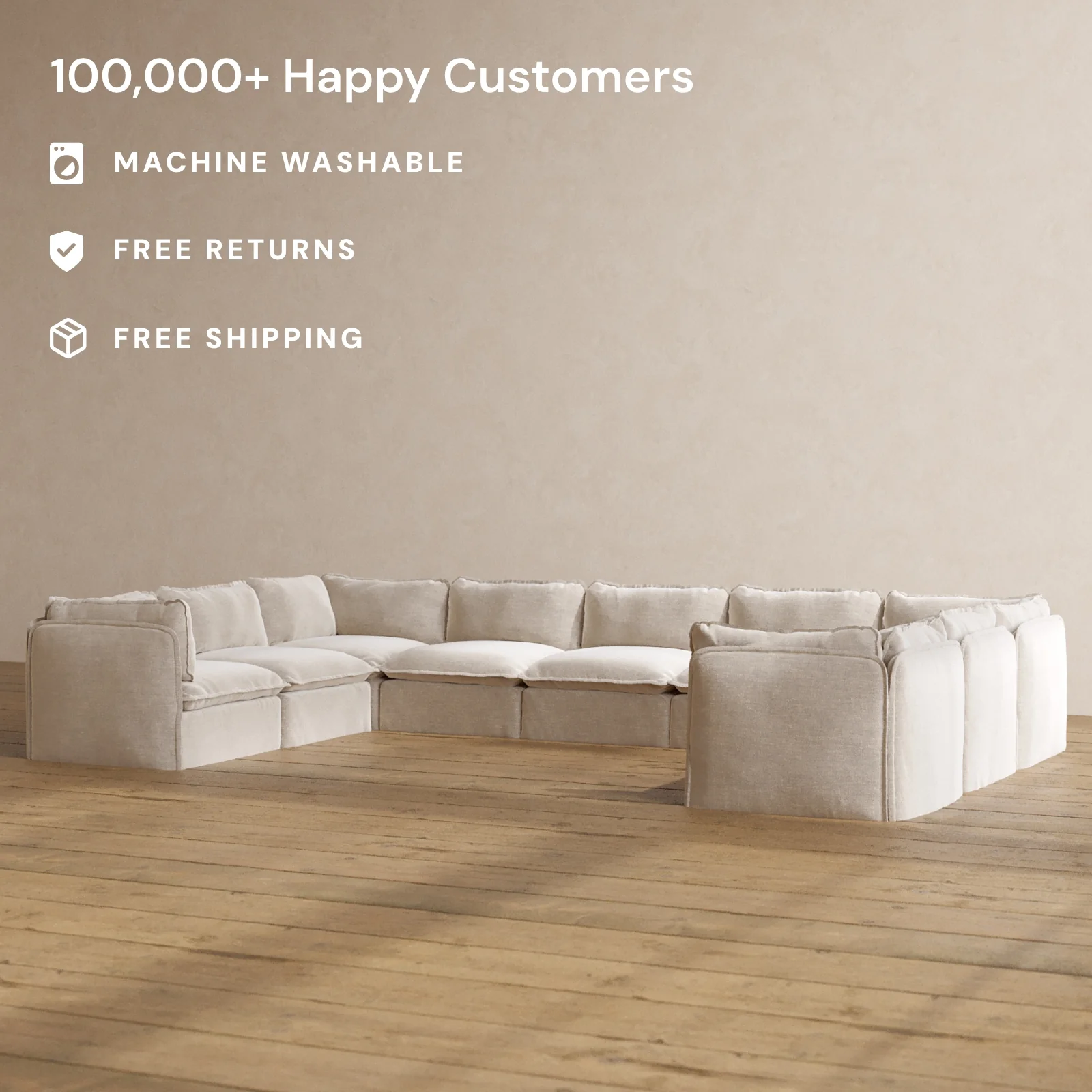 Modular Washable 9-Seater U-Sectional in Mist | Deluxe+ Seat | Cloud Pillow - Image 2
