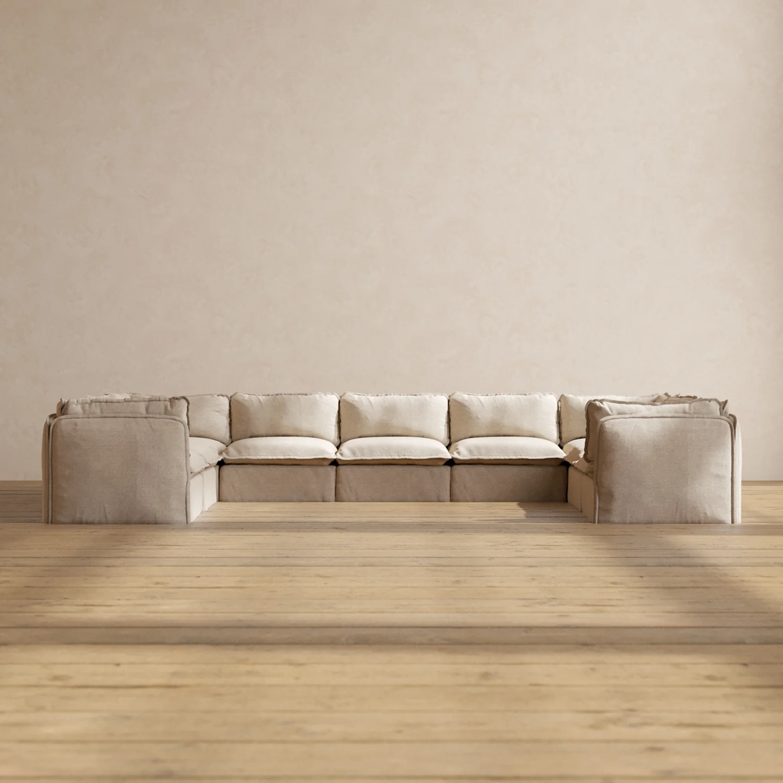 Modular Washable 9-Seater U-Sectional in Oat | Memorix+ Seat | Contour Pillow