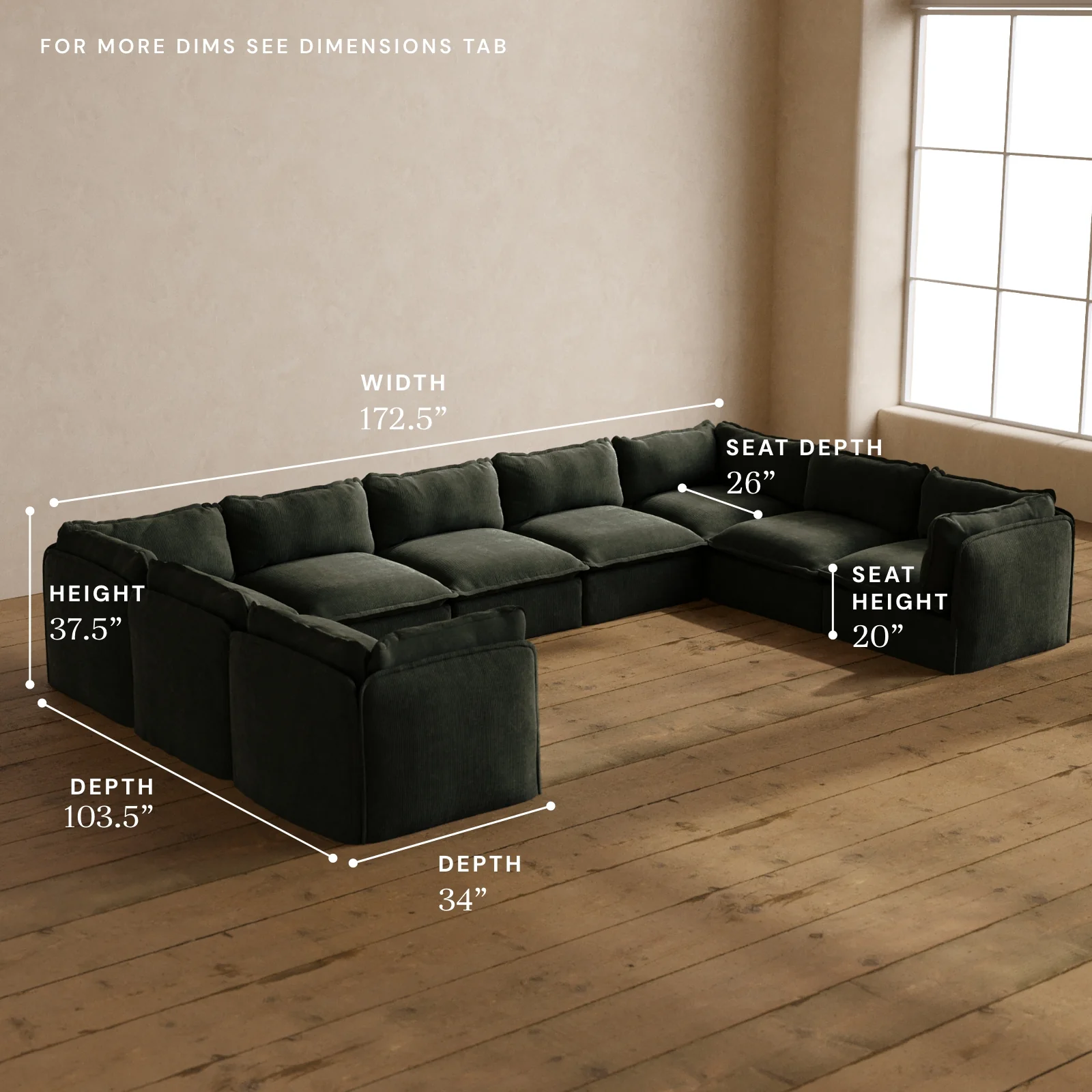 Modular Washable 9-Seater U-Sectional in Olivine | Deluxe+ Seat | Cloud Pillow - Image 5
