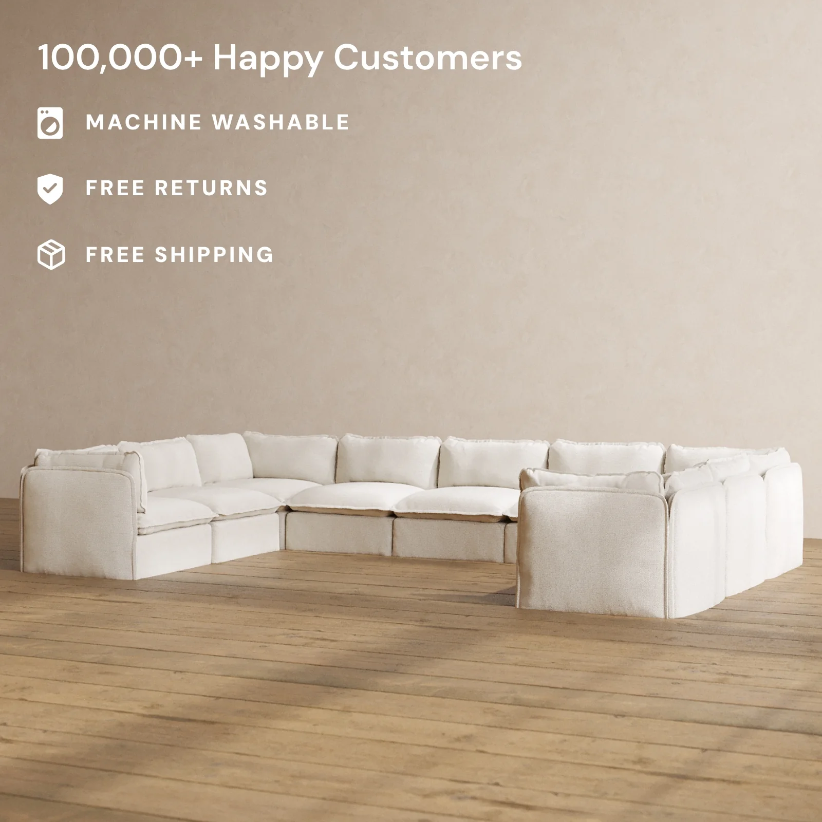 Modular Washable 9-Seater U-Sectional in Powder | Deluxe+ Seat | Cloud Pillow - Image 2