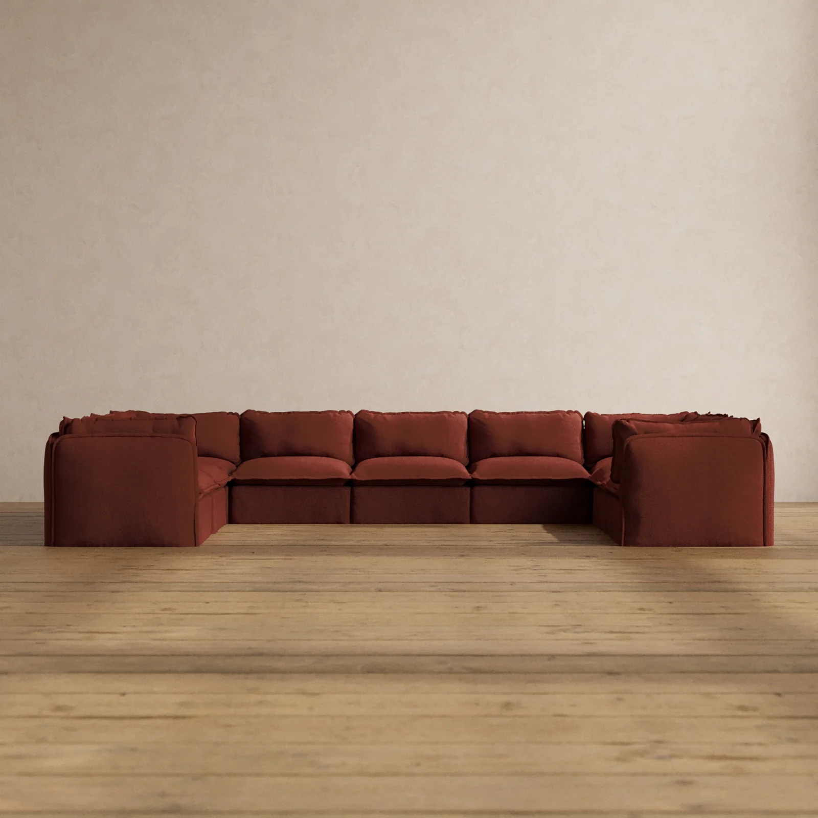 Modular Washable 9-Seater U-Sectional in Rust | Deluxe+ Seat | Cloud Pillow