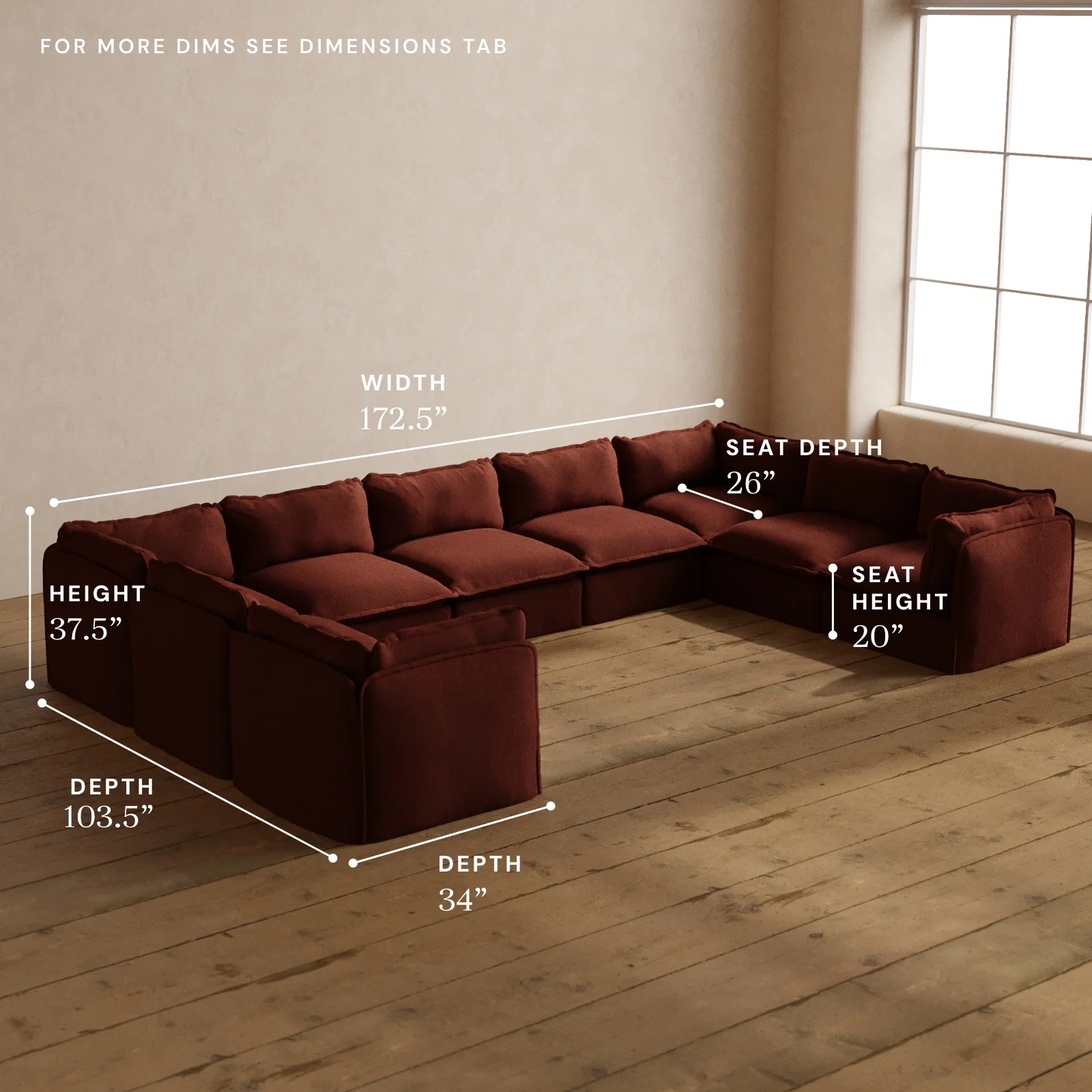 Modular Washable 9-Seater U-Sectional in Rust | Memorix+ Seat | Contour Pillow - Image 5