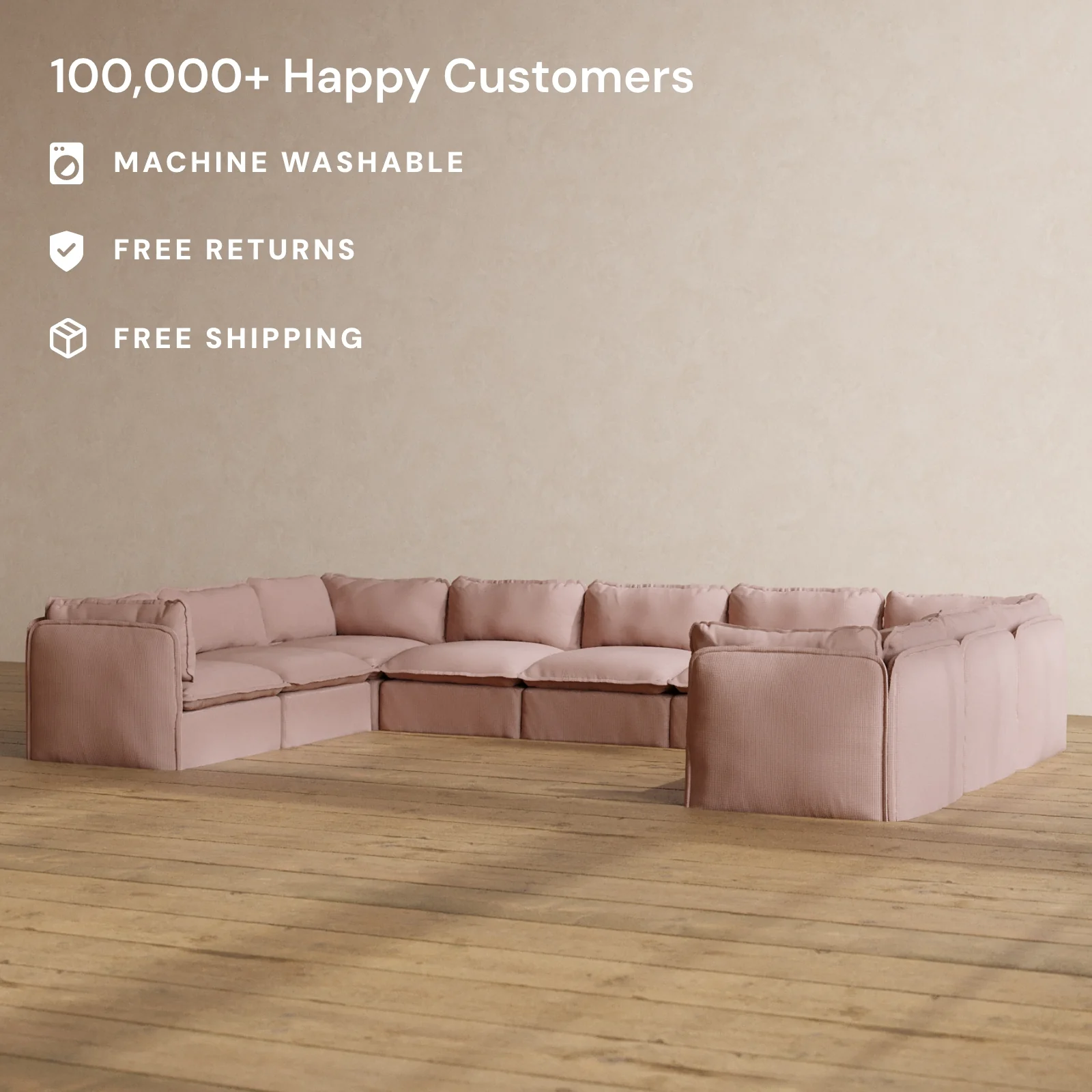 Modular Washable 9-Seater U-Sectional in Sakura | Deluxe+ Seat | Cloud Pillow - Image 2