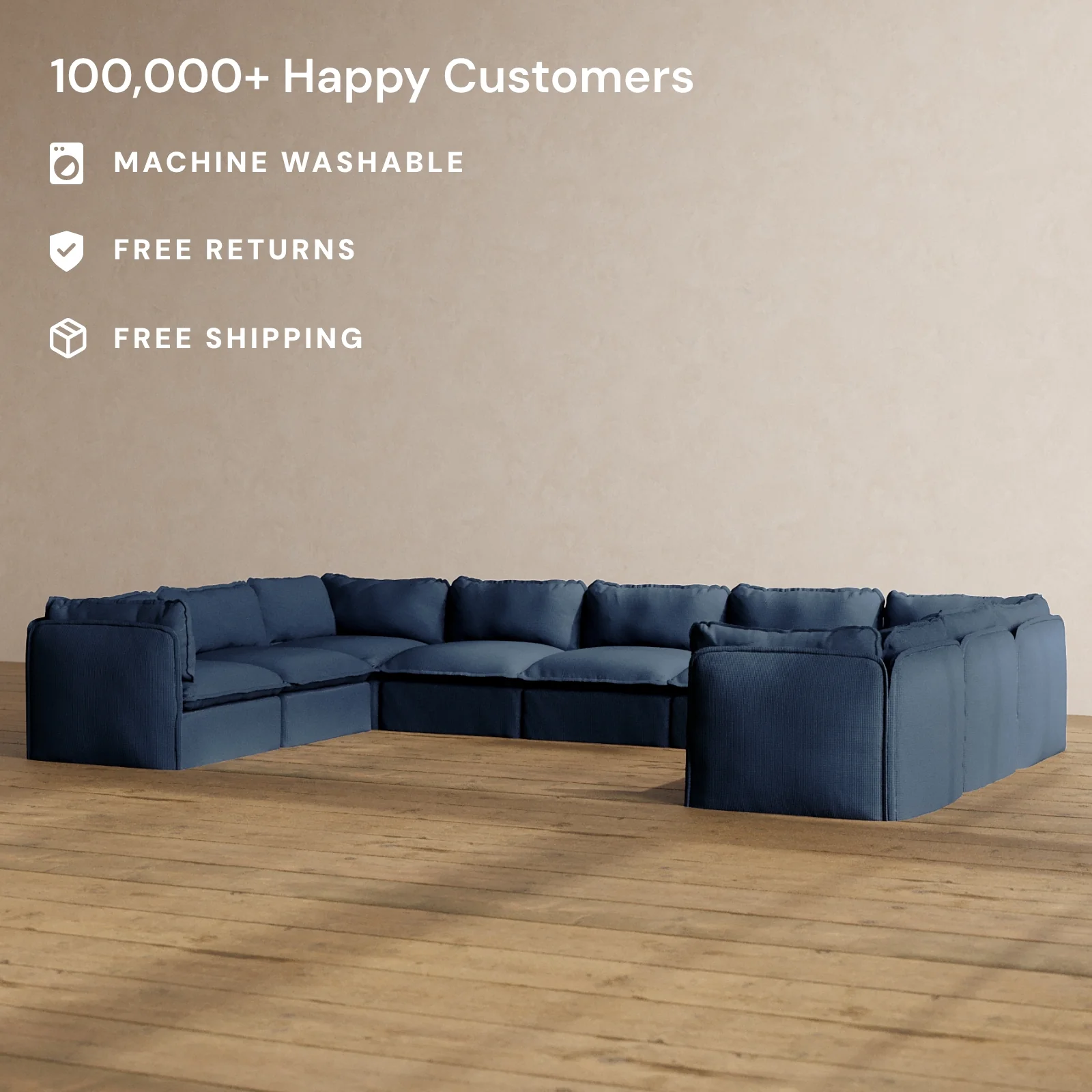Modular Washable 9-Seater U-Sectional in Sumi | Memorix+ Seat | Contour Pillow - Image 2