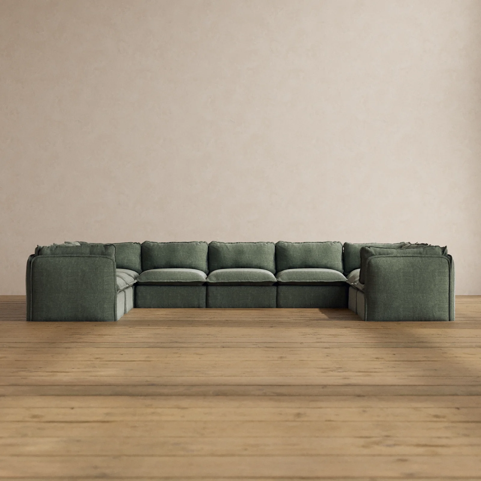 Modular Washable 9-Seater U-Sectional in Willow | Deluxe+ Seat | Cloud Pillow
