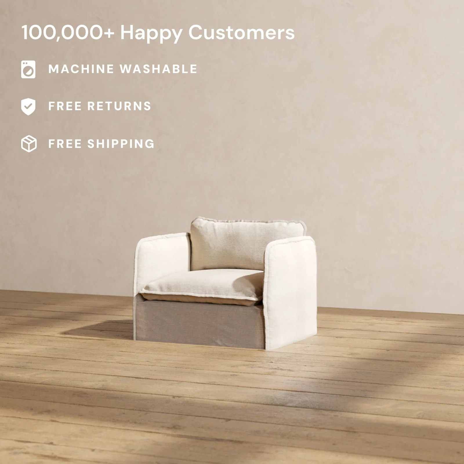 Modular Washable Armchair in Oat | Deluxe+ Seat | Cloud Pillow - Image 2