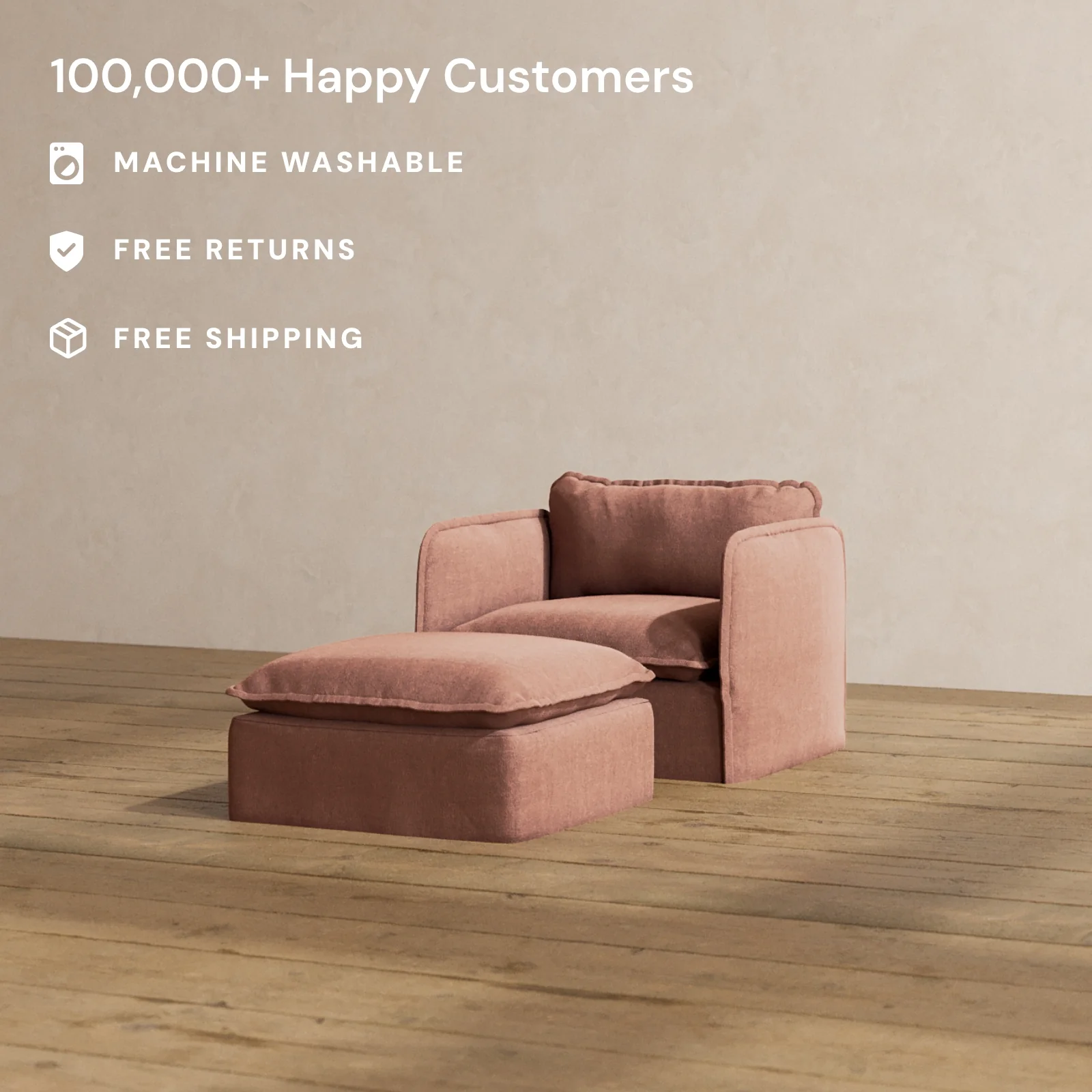 Modular Washable Armchair + Ottoman in Chestnut | Deluxe+ Seat | Cloud Pillow - Image 2