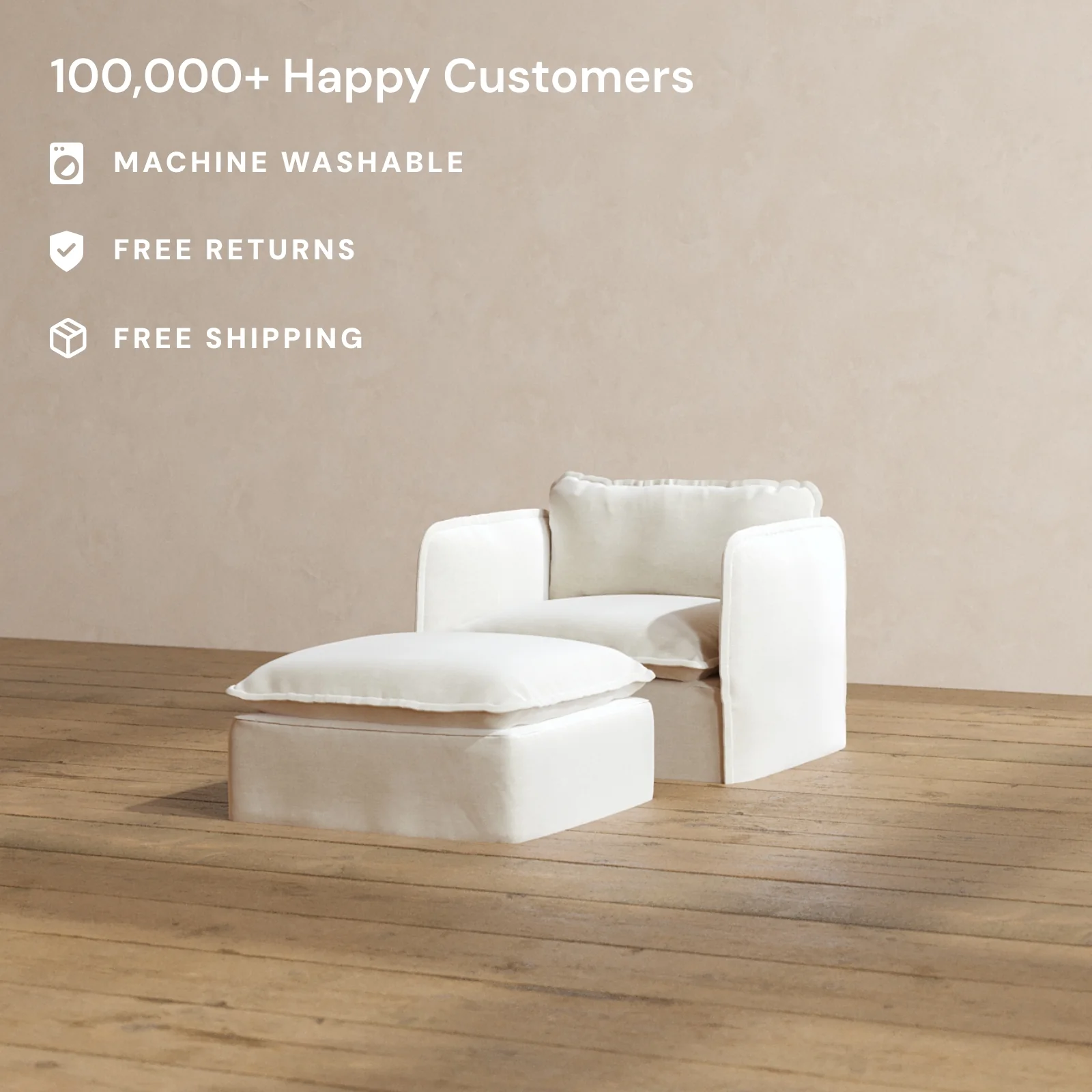 Modular Washable Armchair + Ottoman in Coco | Deluxe+ Seat | Cloud Pillow - Image 2