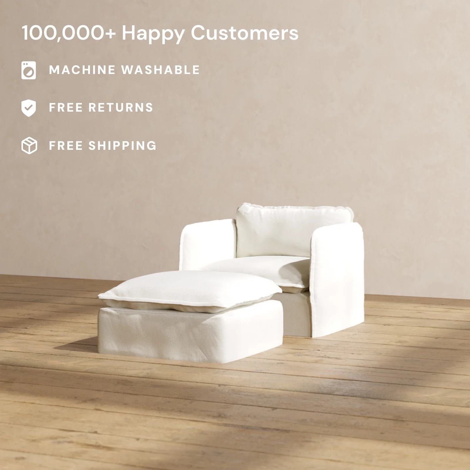 Modular Washable Armchair + Ottoman in Eggshell | Memorix+ Seat | Contour Pillow - Image 2
