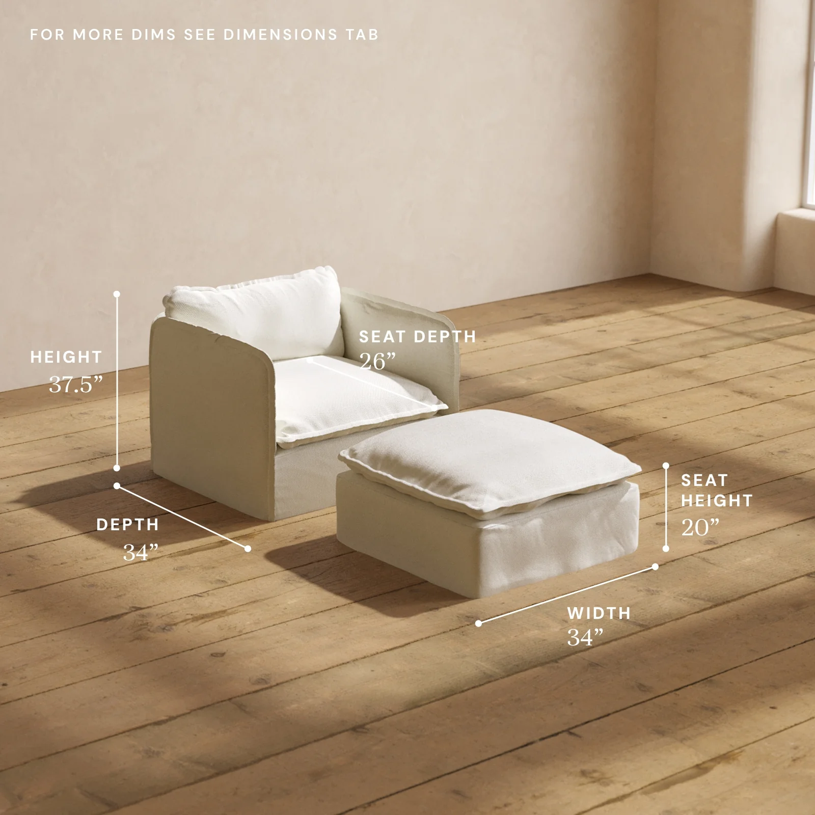 Modular Washable Armchair + Ottoman in Eggshell | Memorix+ Seat | Contour Pillow - Image 5