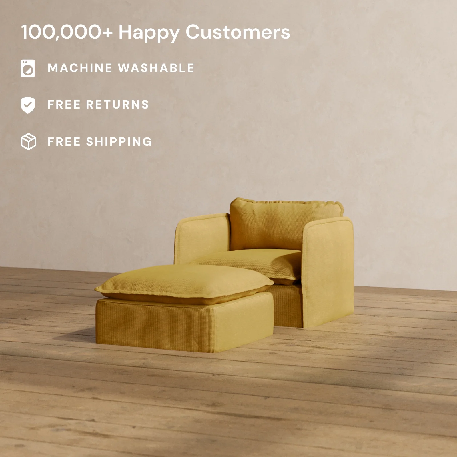 Modular Washable Armchair + Ottoman in Kiiro | Deluxe+ Seat | Cloud Pillow - Image 2