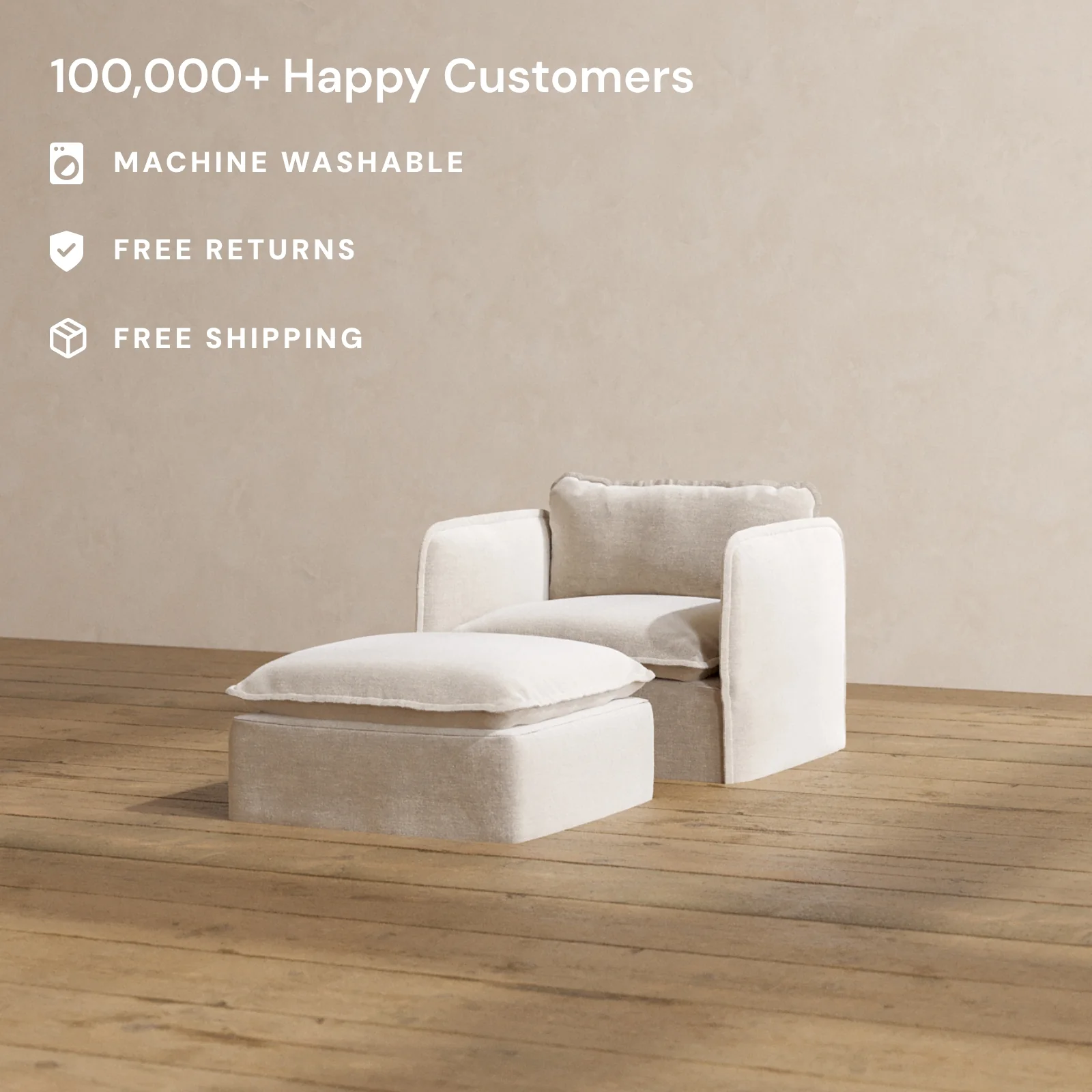 Modular Washable Armchair + Ottoman in Mist | Deluxe+ Seat | Cloud Pillow - Image 2