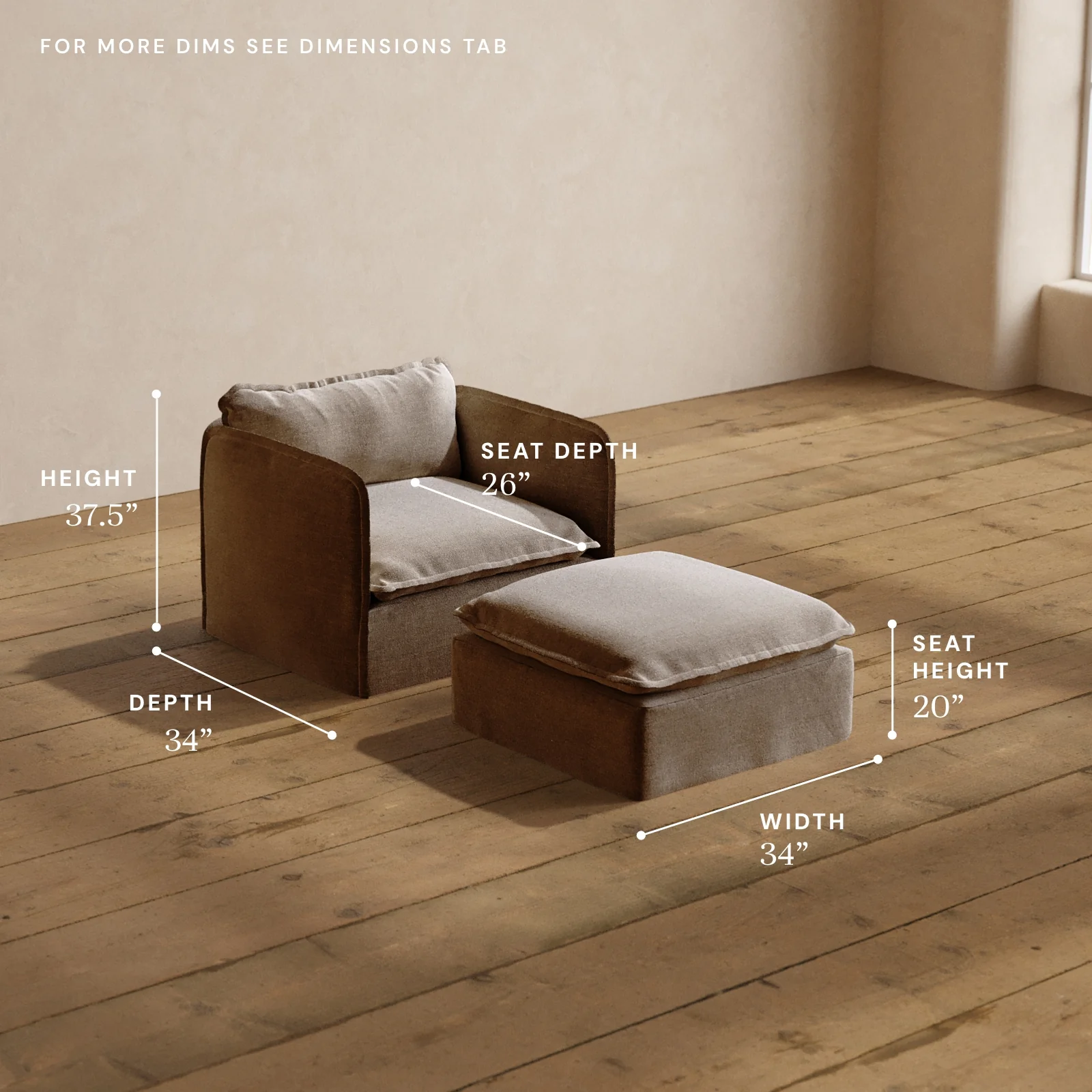 Modular Washable Armchair + Ottoman in Mist | Deluxe+ Seat | Cloud Pillow - Image 5