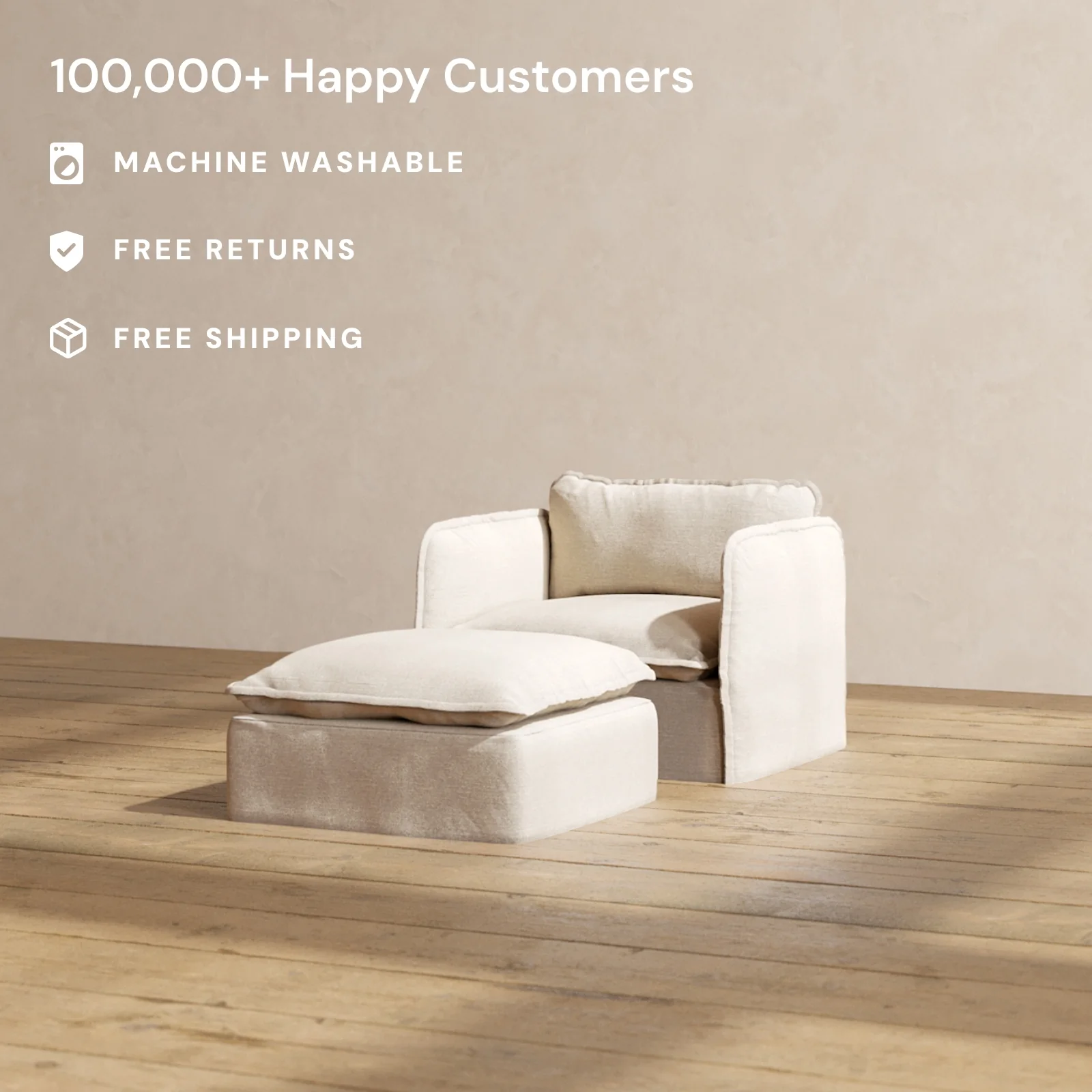 Modular Washable Armchair + Ottoman in Oat | Deluxe+ Seat | Cloud Pillow - Image 2