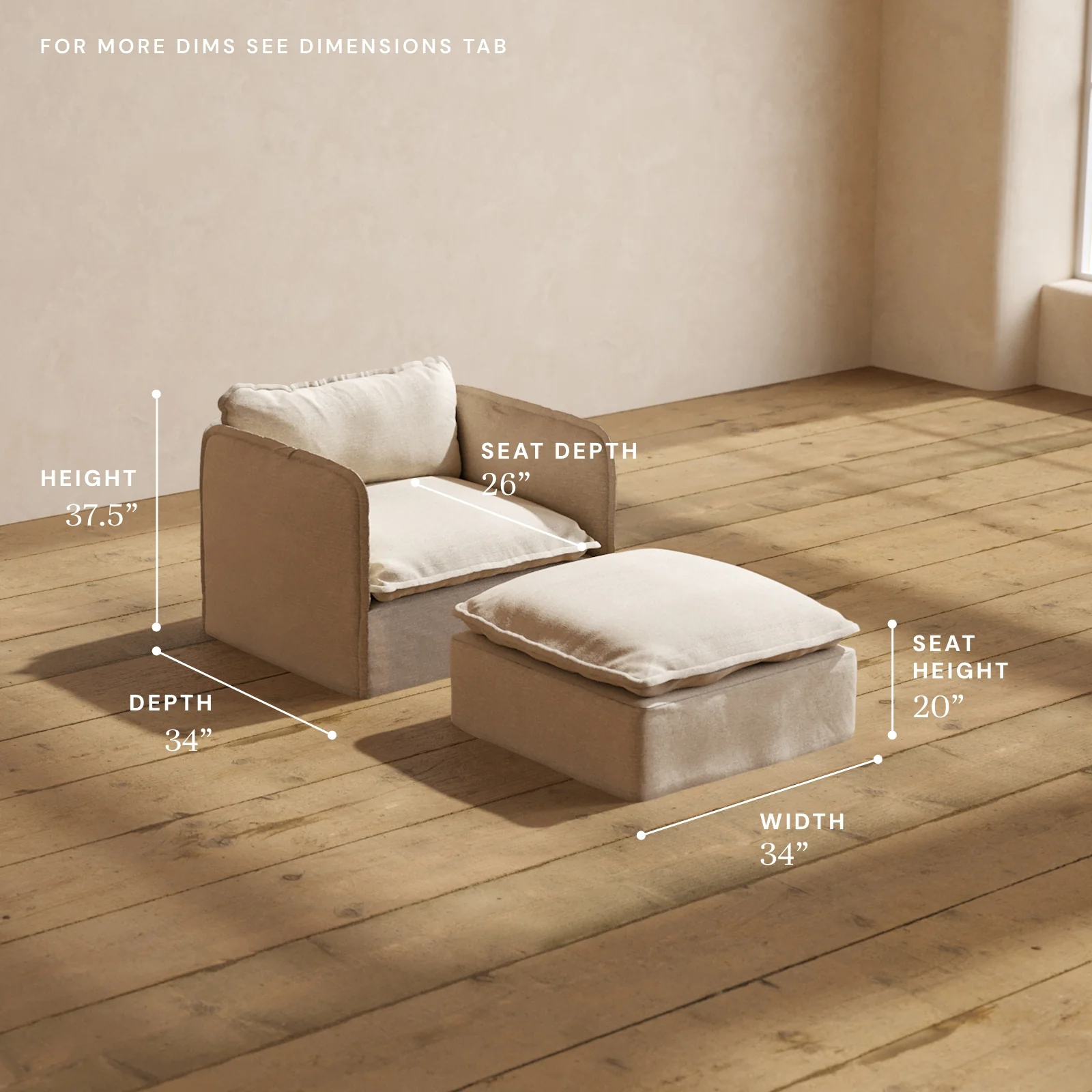 Modular Washable Armchair + Ottoman in Oat | Deluxe+ Seat | Cloud Pillow - Image 5