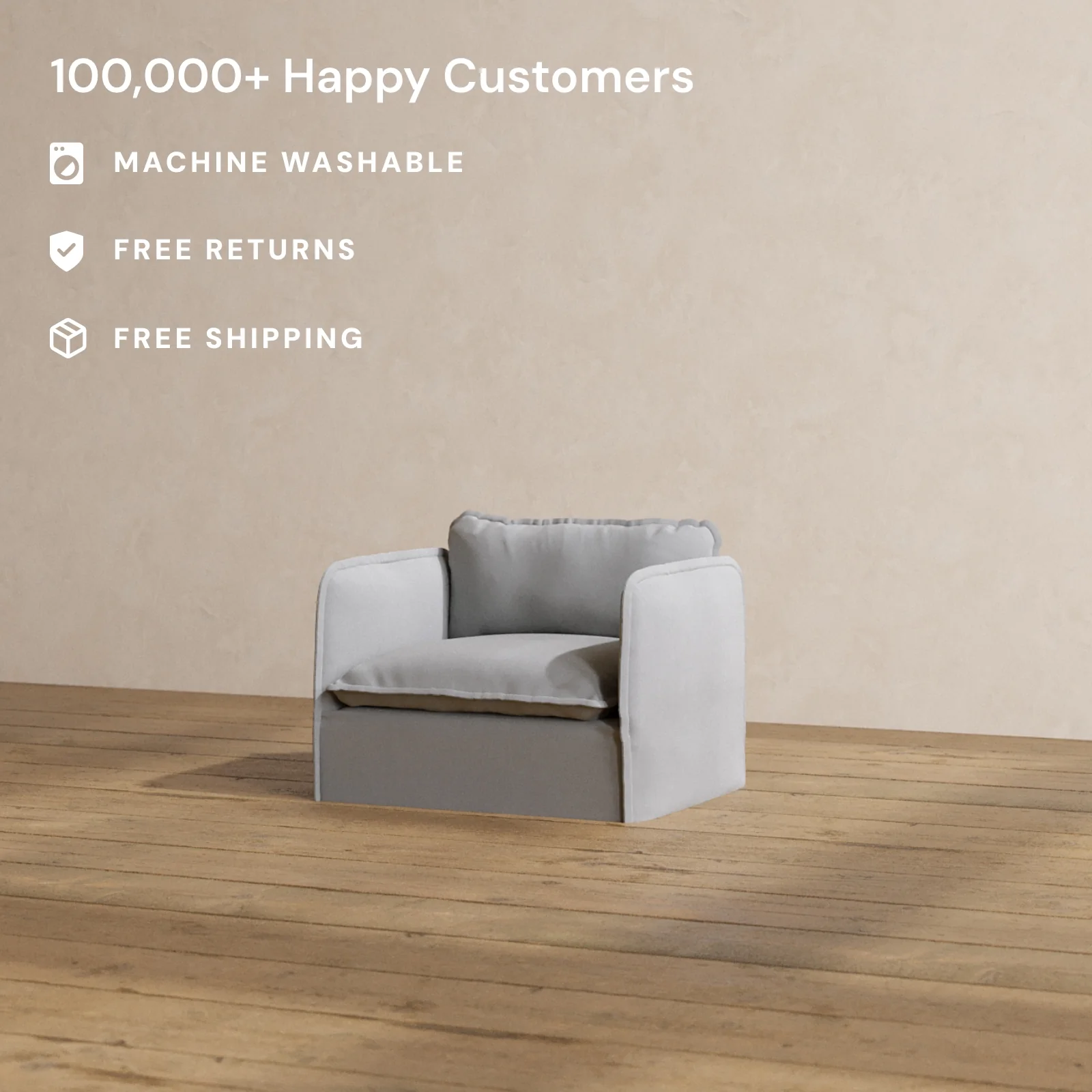 Modular Washable Armchair in Pumice | Deluxe+ Seat | Cloud Pillow - Image 2