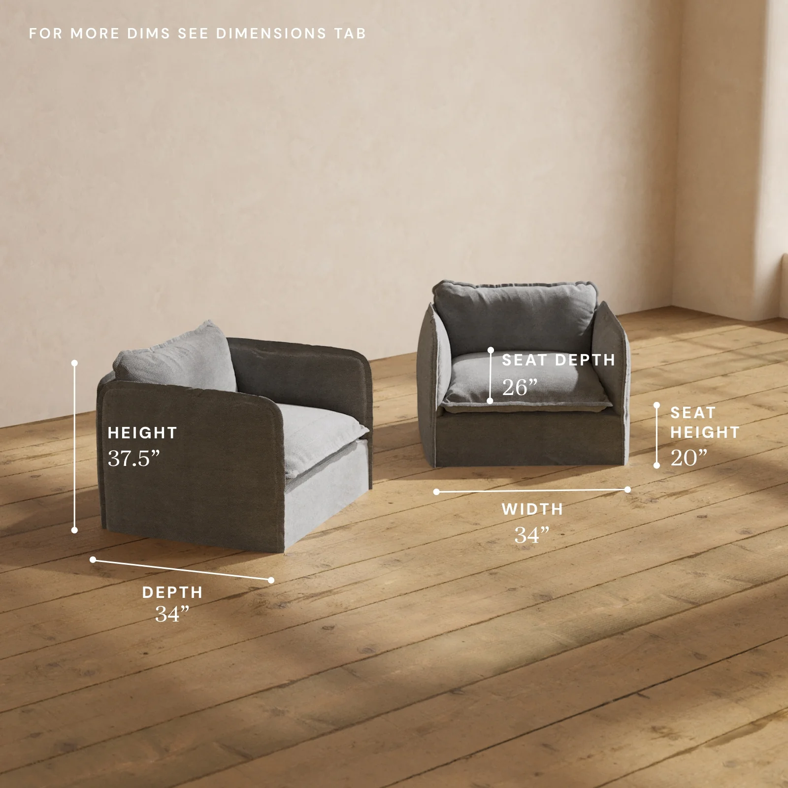 Modular Washable Armchair Set in Ash | Deluxe+ Seat | Cloud Pillow - Image 5