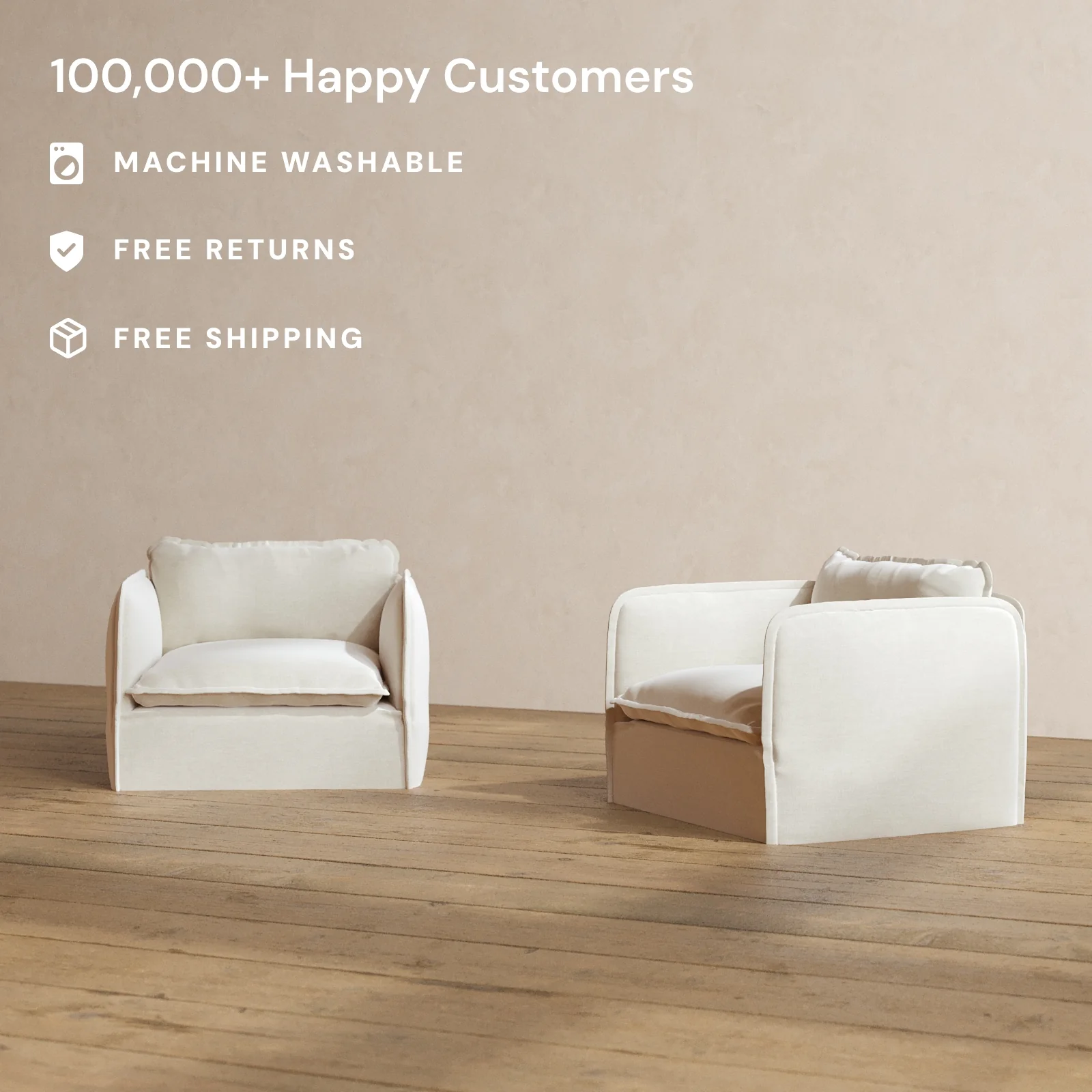 Modular Washable Armchair Set in Coco | Deluxe+ Seat | Cloud Pillow - Image 2