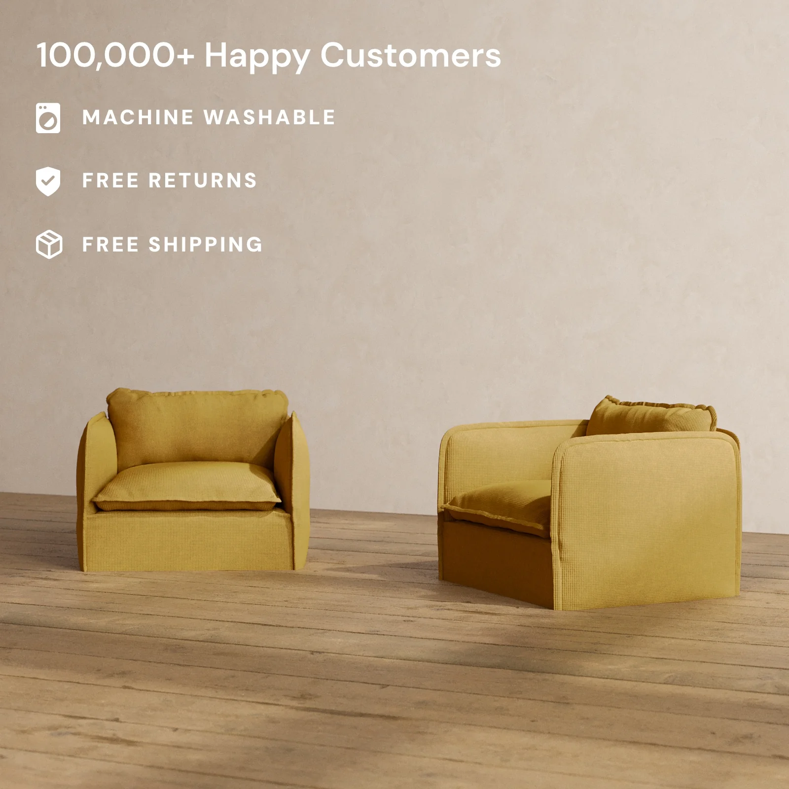 Modular Washable Armchair Set in Kiiro | Deluxe+ Seat | Cloud Pillow - Image 2