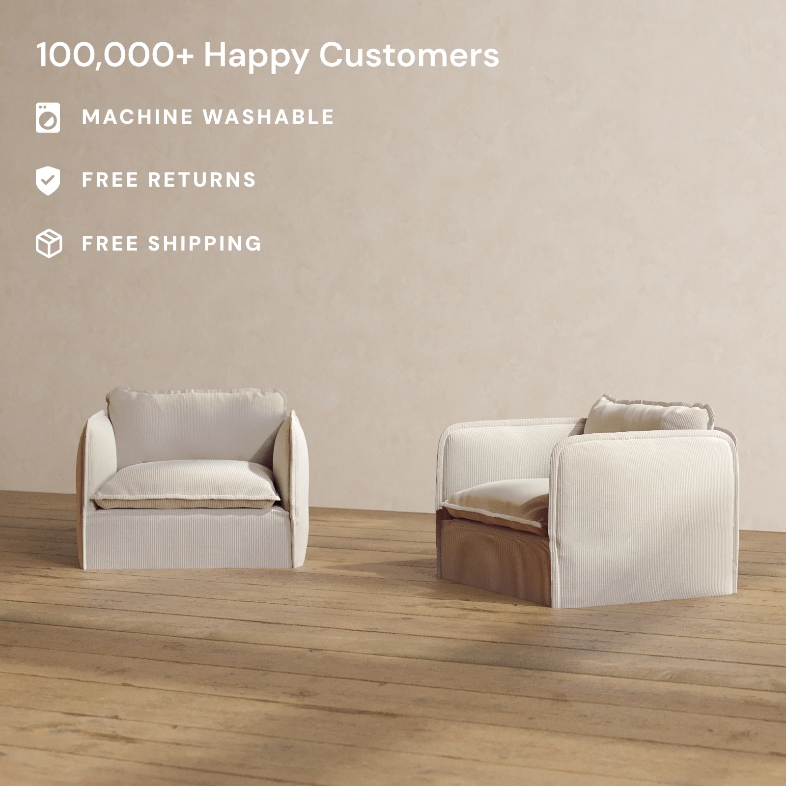 Modular Washable Armchair Set in Milk | Deluxe+ Seat | Cloud Pillow - Image 2
